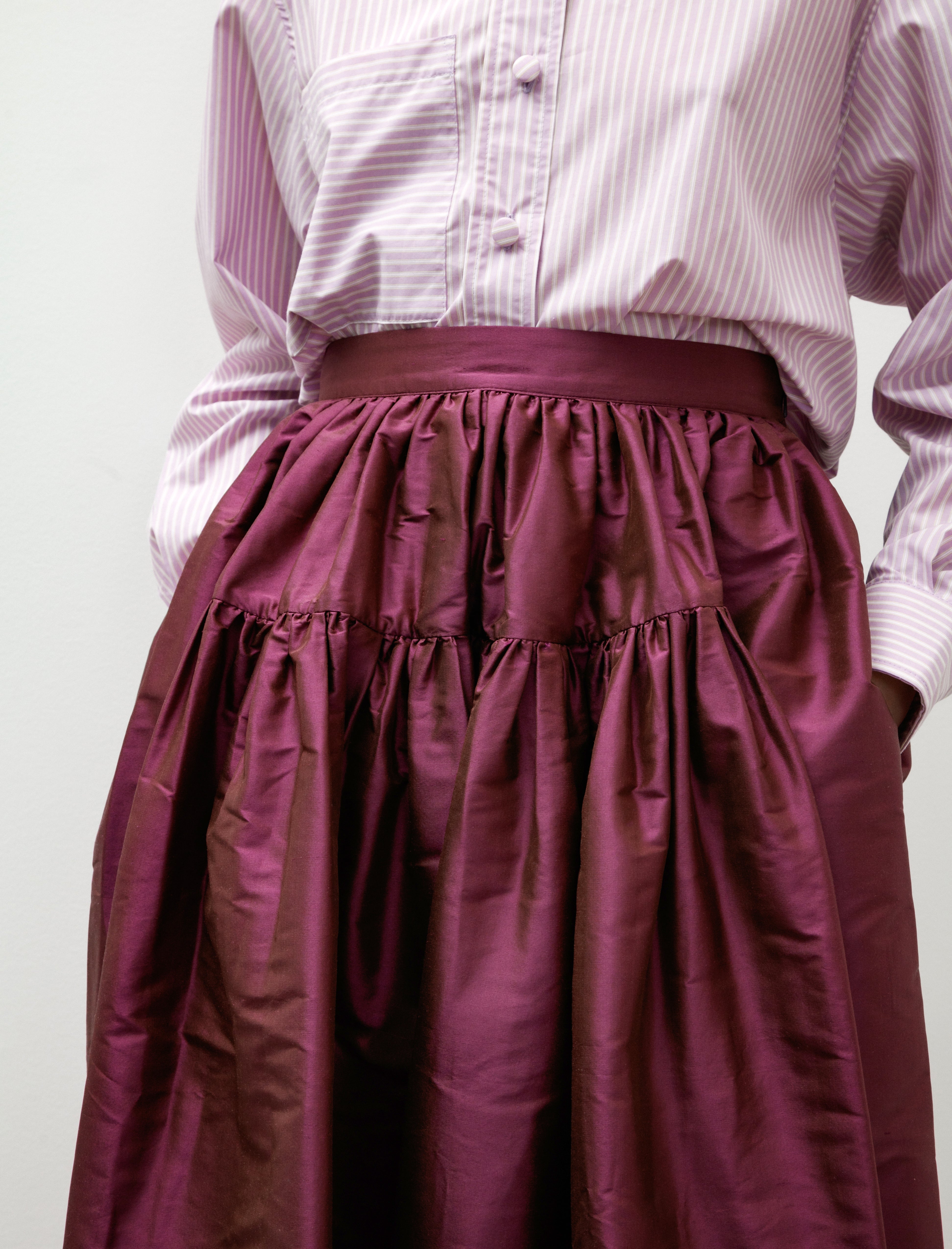 Cawley Silk Dupion Panel Skirt Plum
