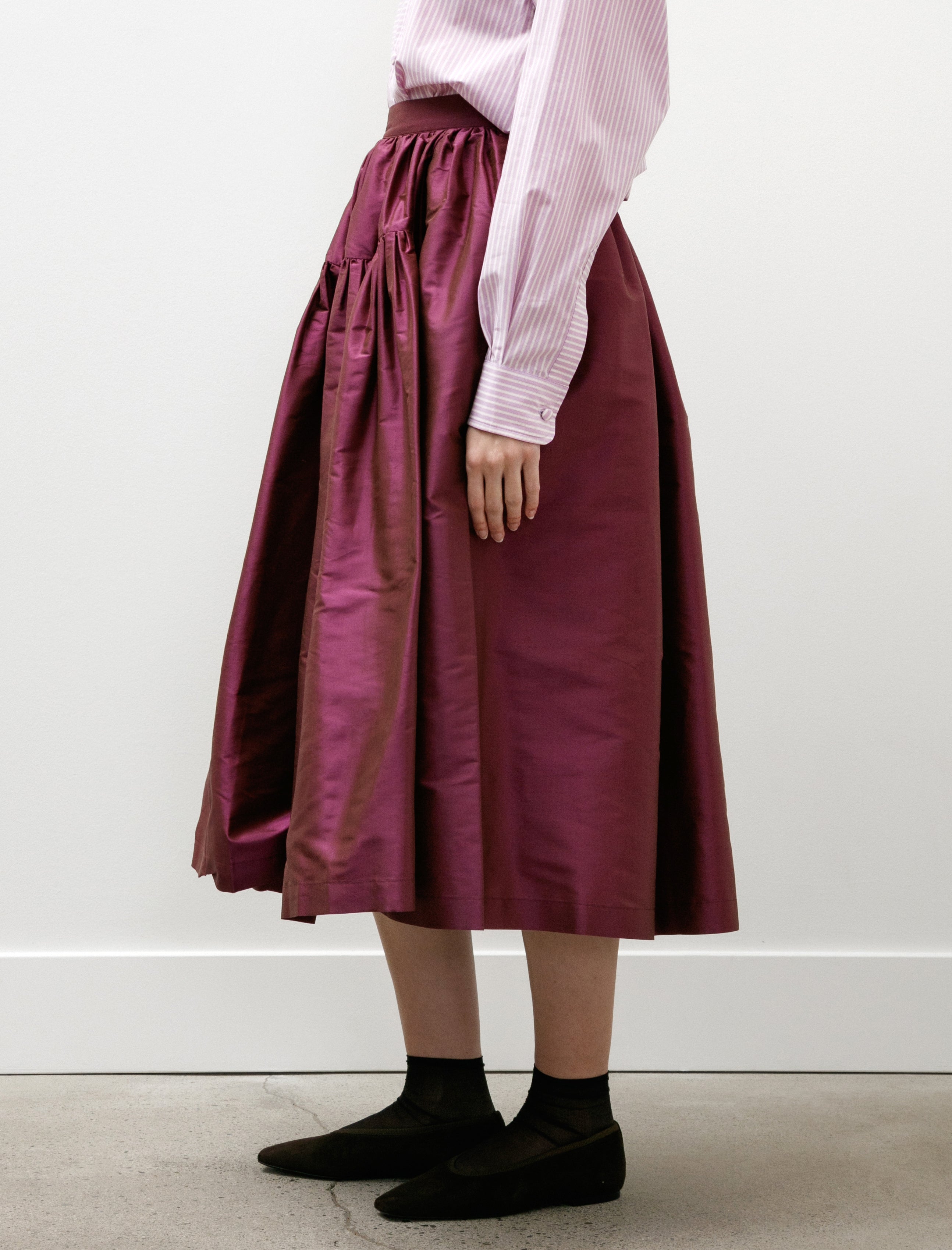 Cawley Silk Dupion Panel Skirt Plum