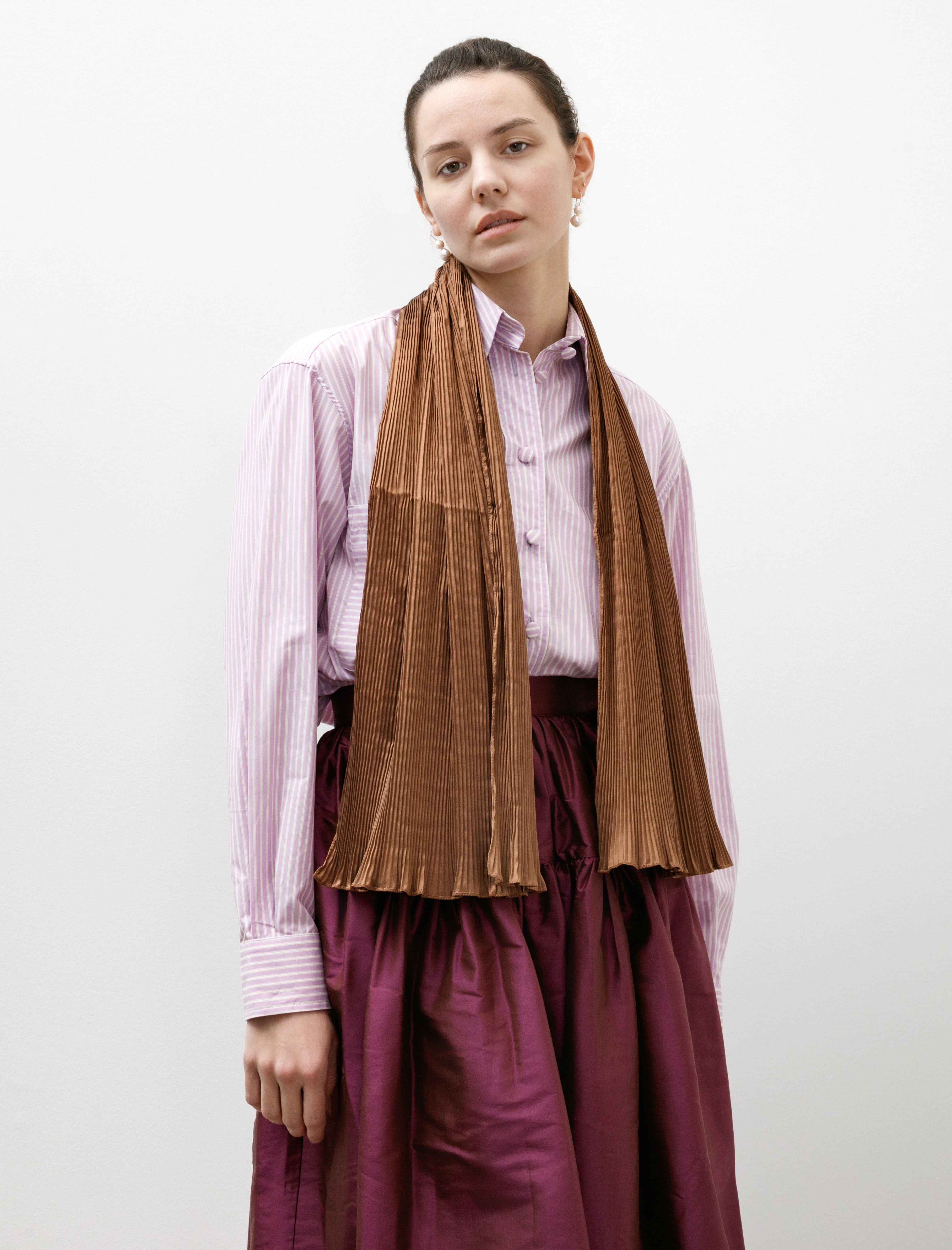 Cawley Silk Dupion Pleated Scarf Cinnamon