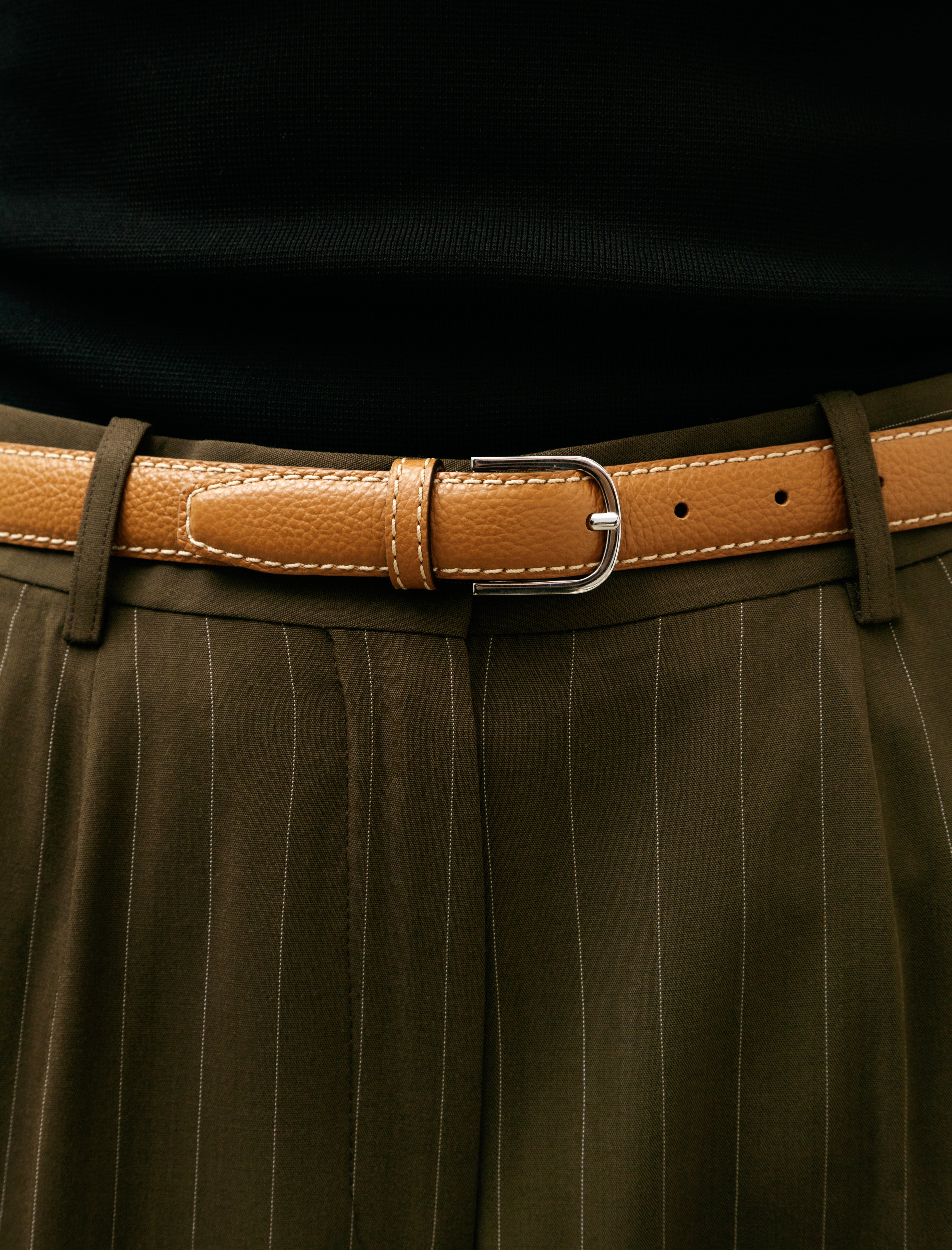 Totême Slim Grained Leather Trouser Belt Tan