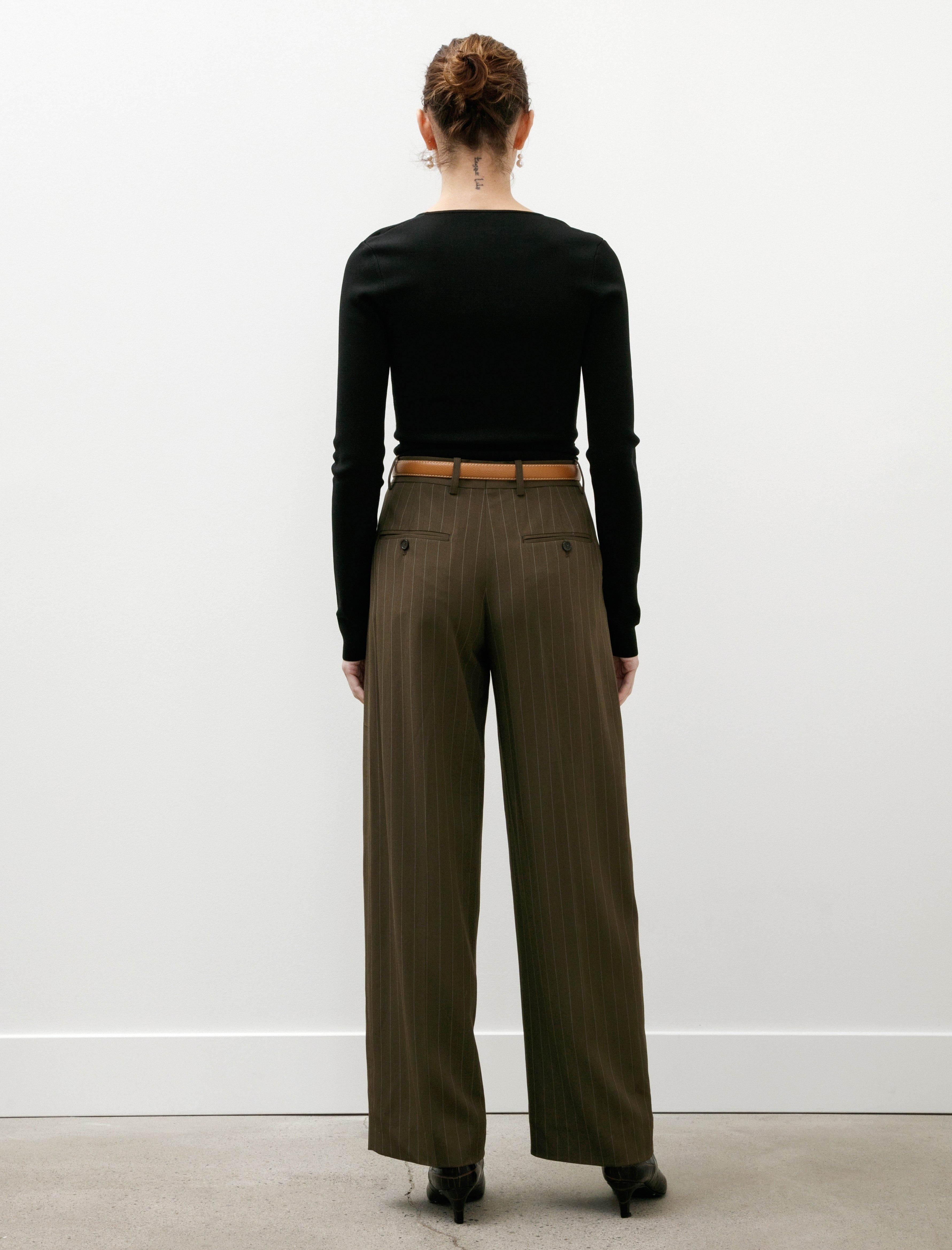 Totême Wide Pinstriped Trouser Pepper