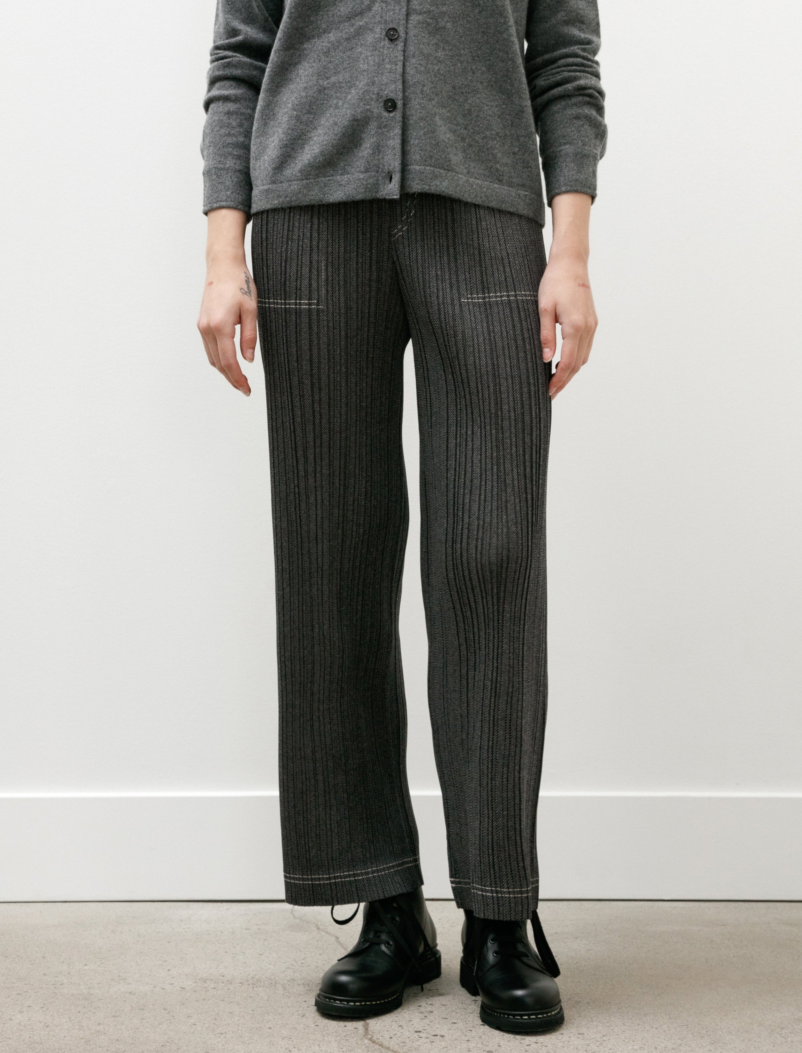 Pleats Please by Issey Miyake Cotton Denim Pants Black