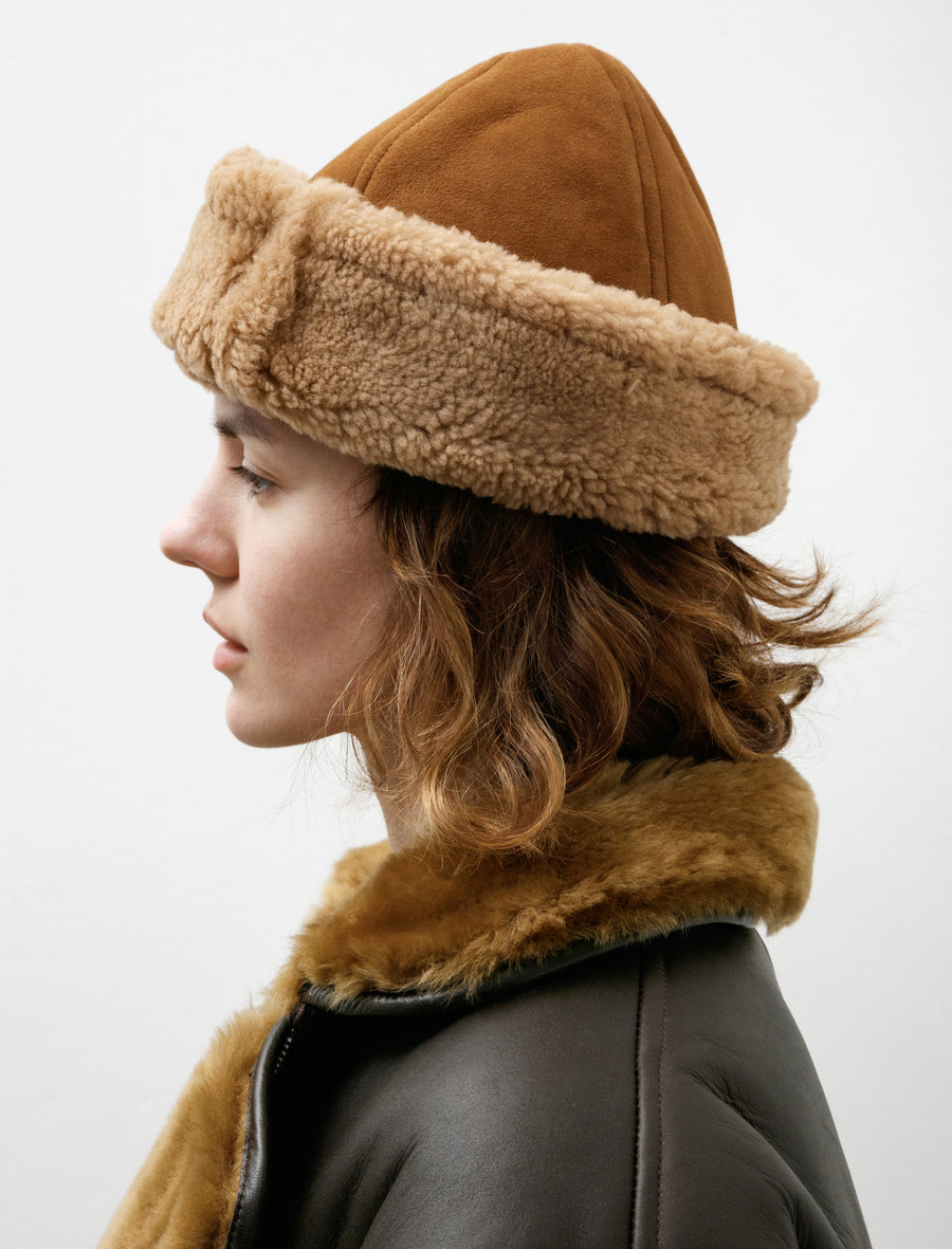 Suede Back Curly Cap Tan - Image 1