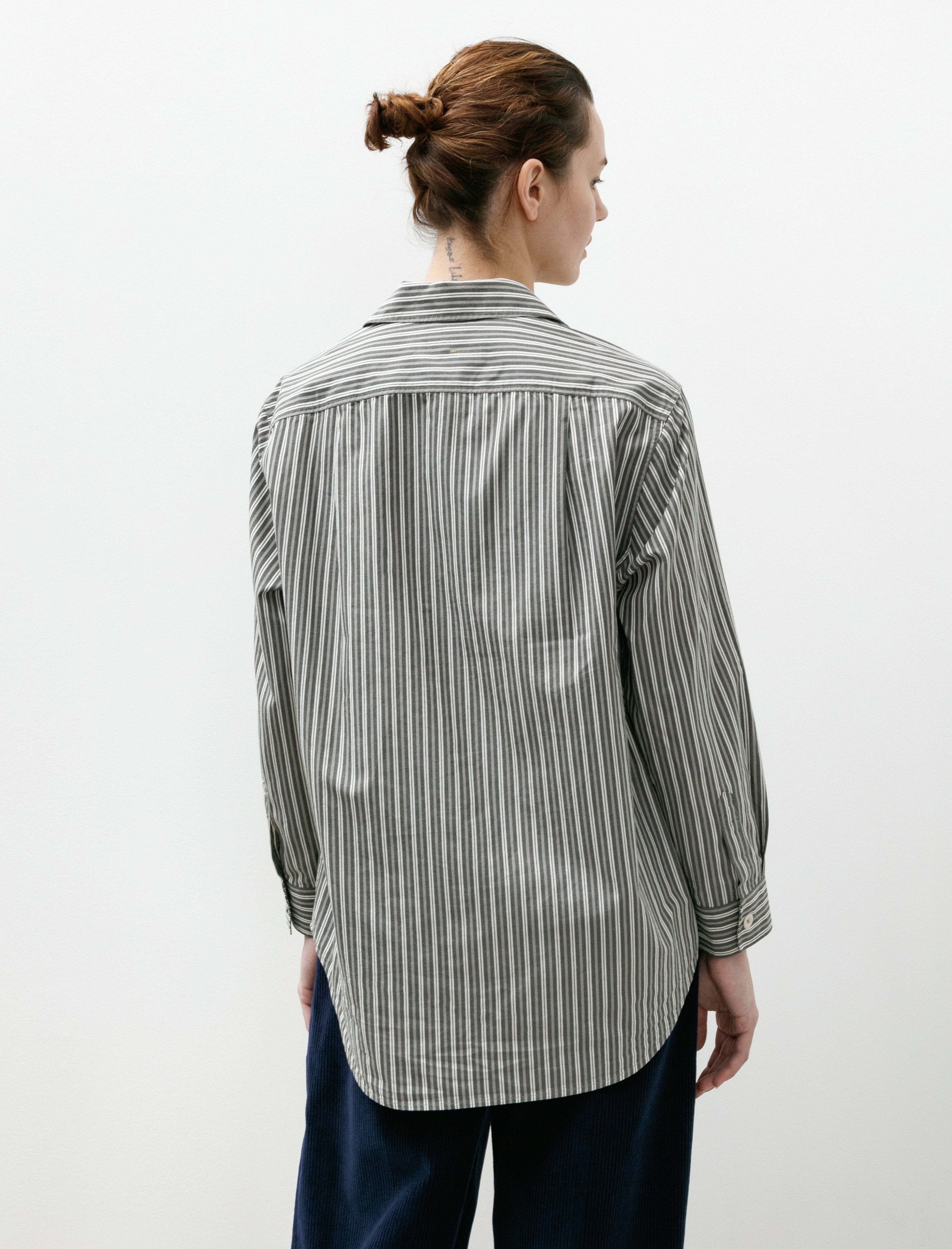 Margaret Howell MHL Longline Shirt Two Forest/Grey/Off White