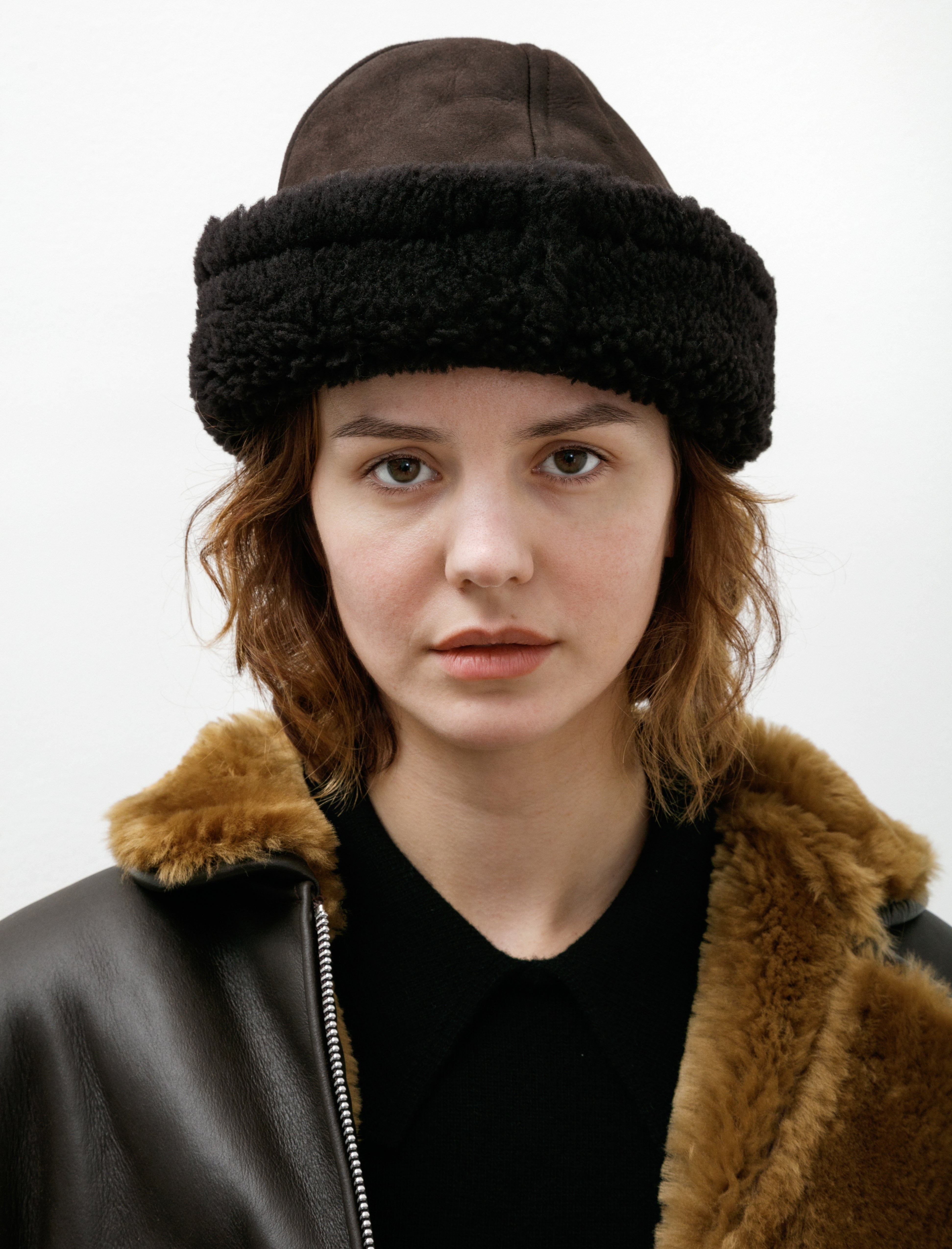 Cawley Suede Back Curly Sheepskin Cap Chocolate
