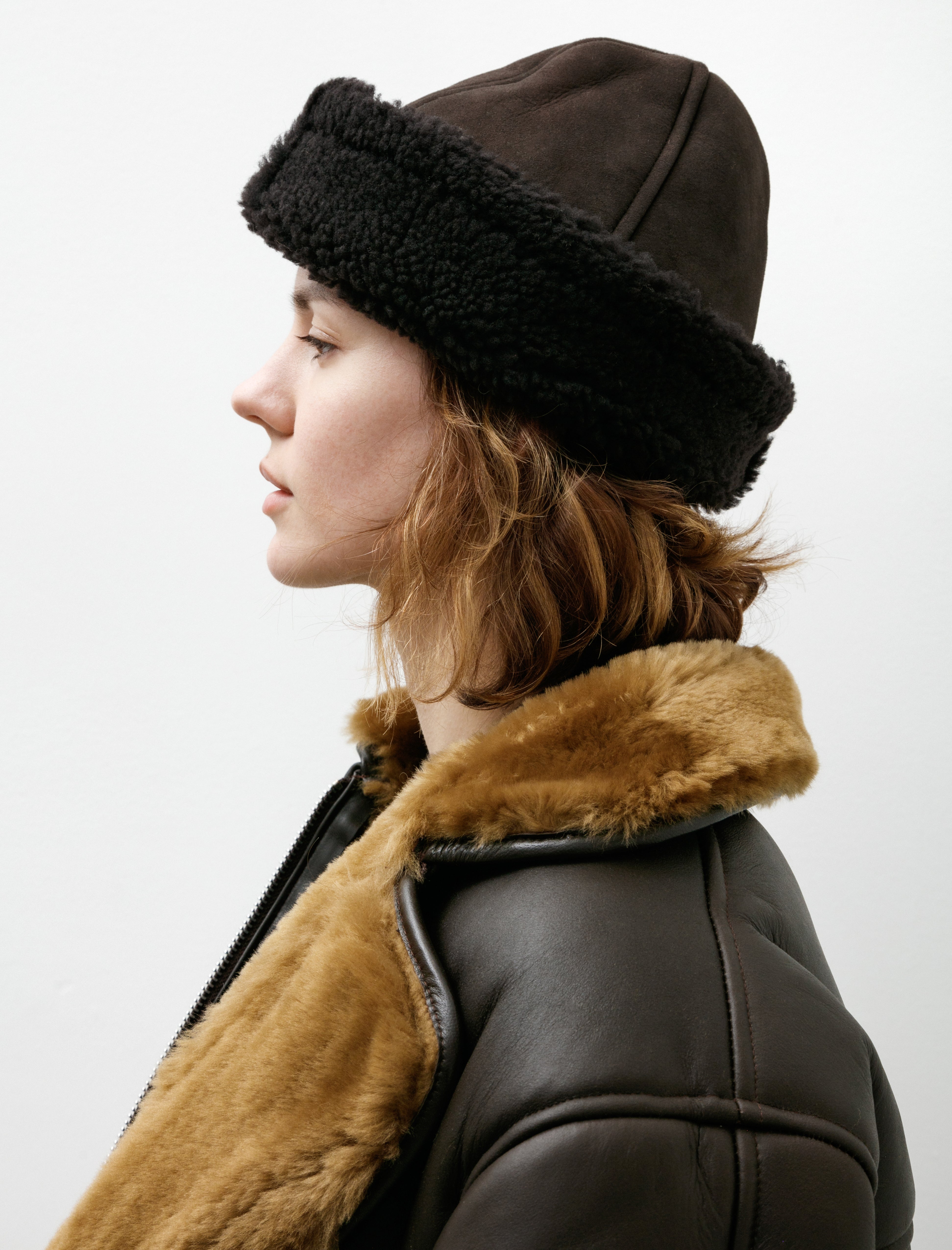 Cawley Suede Back Curly Sheepskin Cap Chocolate