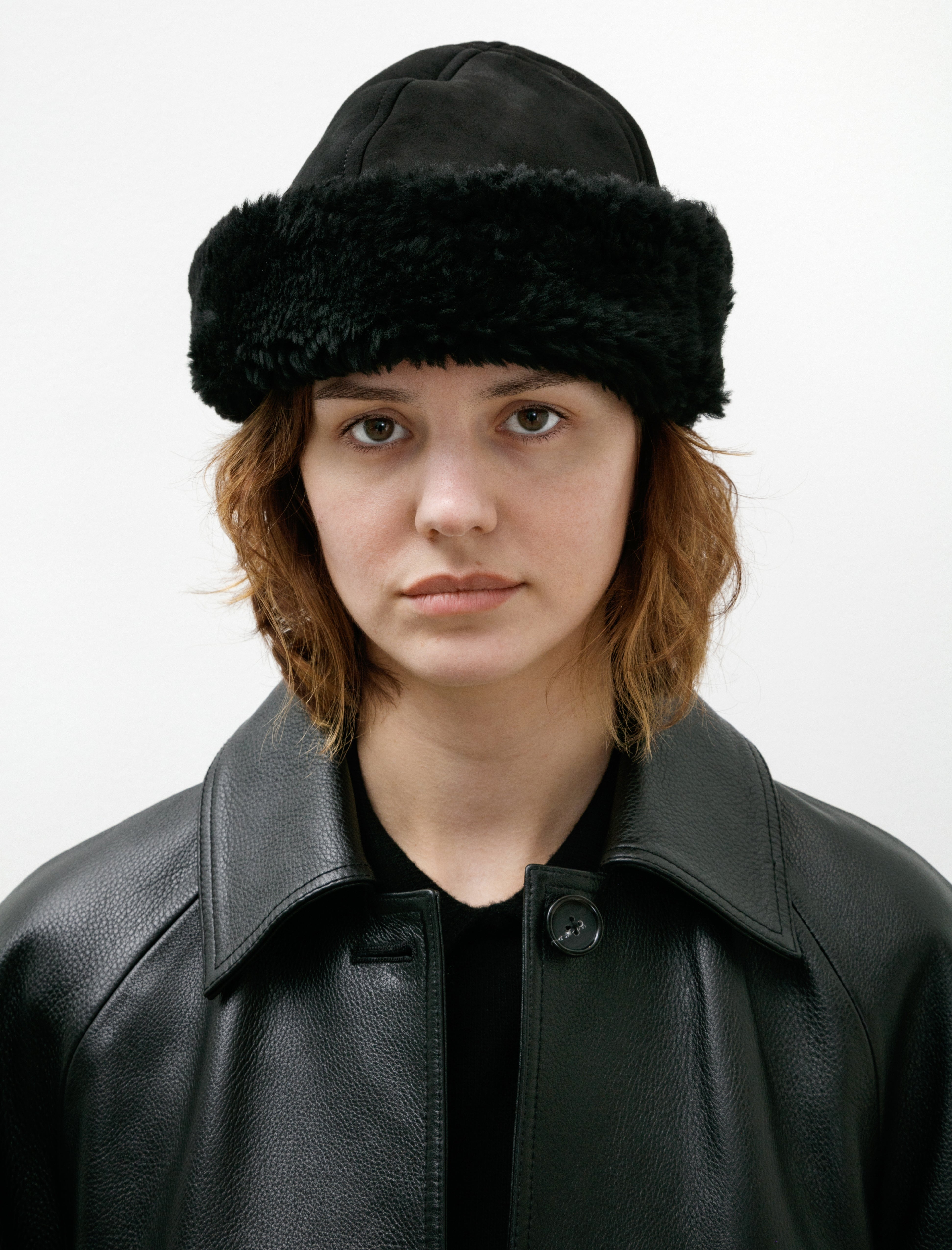 Cawley Suede Back Curly Sheepskin Cap Black