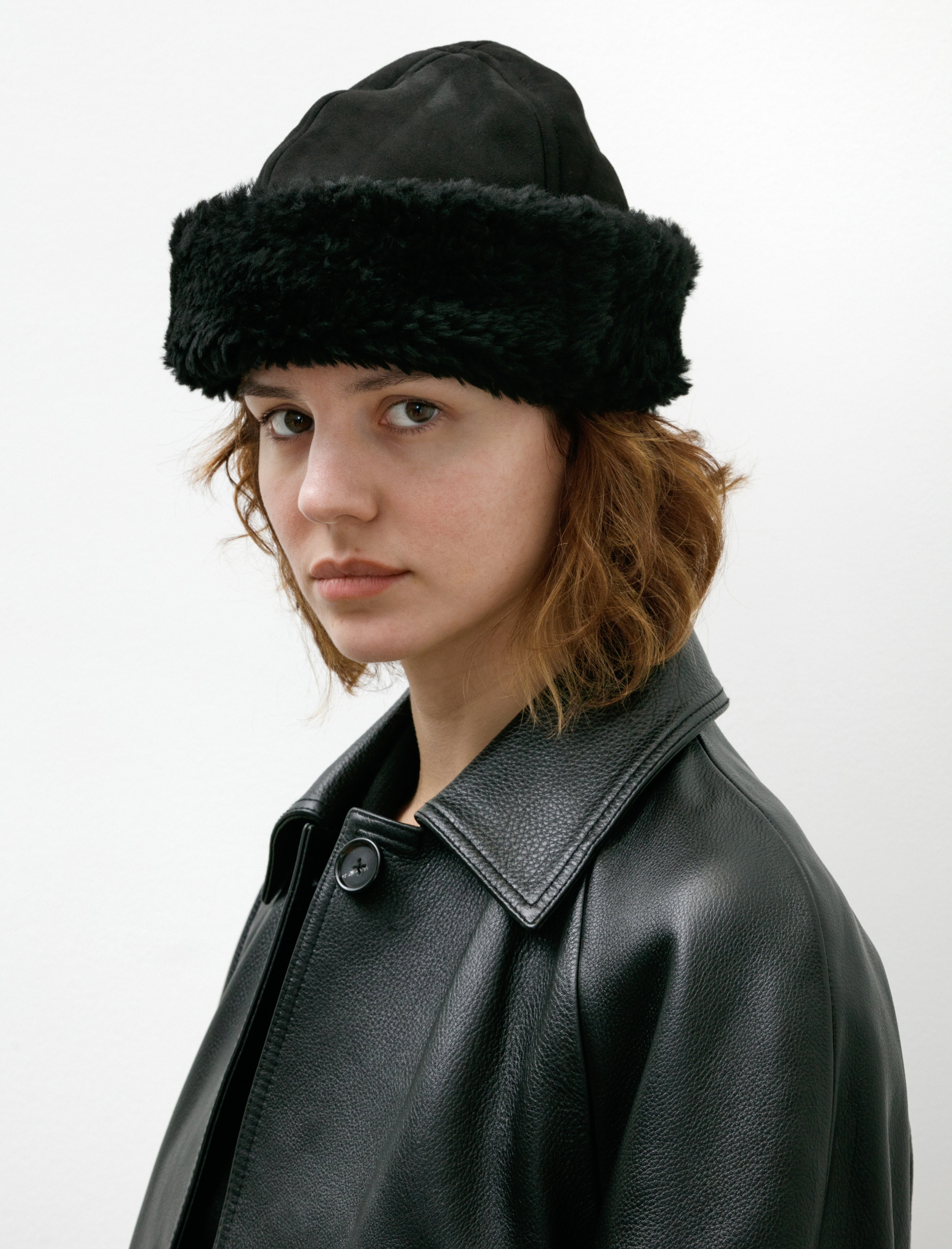 Cawley Suede Back Curly Sheepskin Cap Black