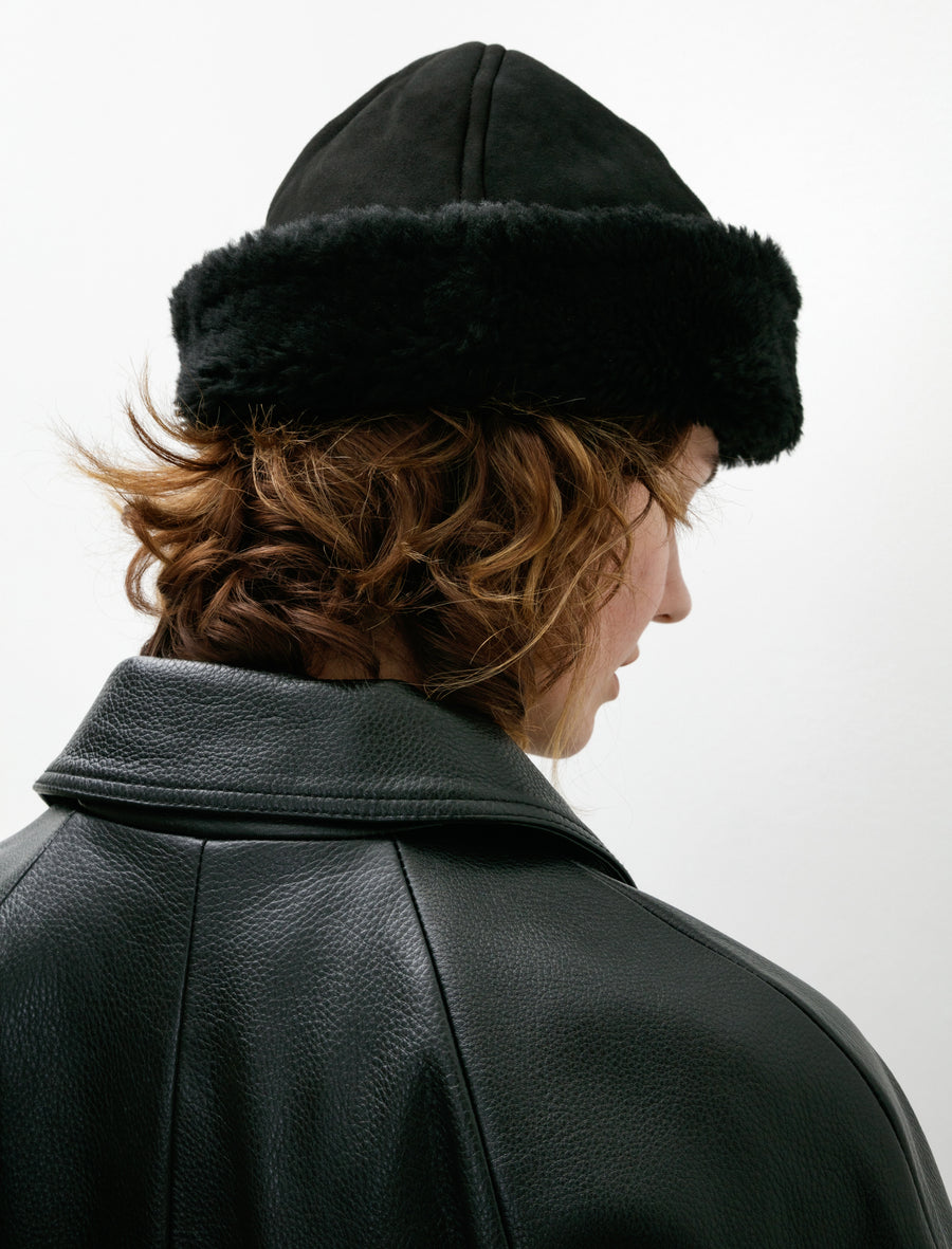 Suede Back Curly Sheepskin Cap Black - Image 3