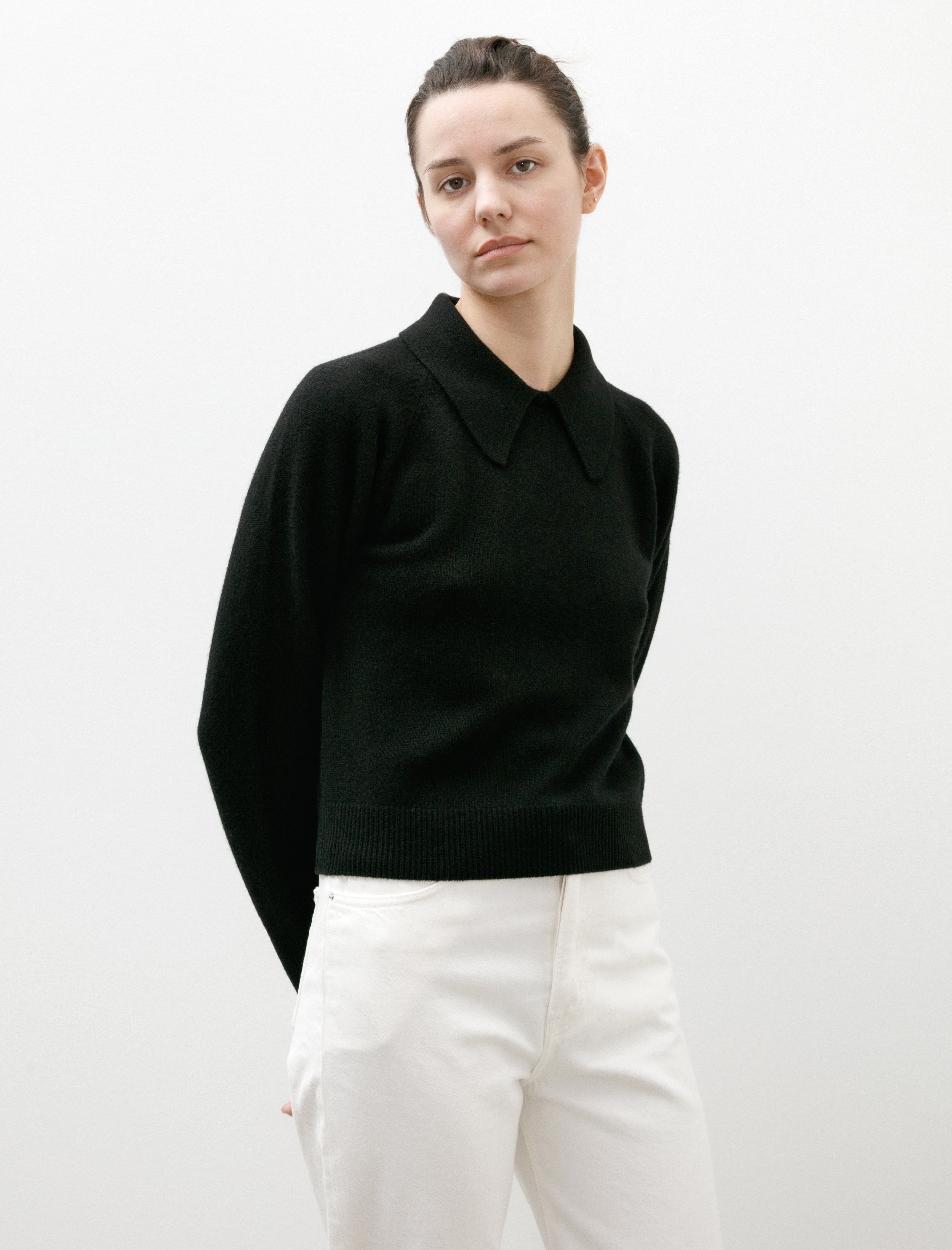 Margaret Howell Large Collared Jumper Soft Spun Wool Black