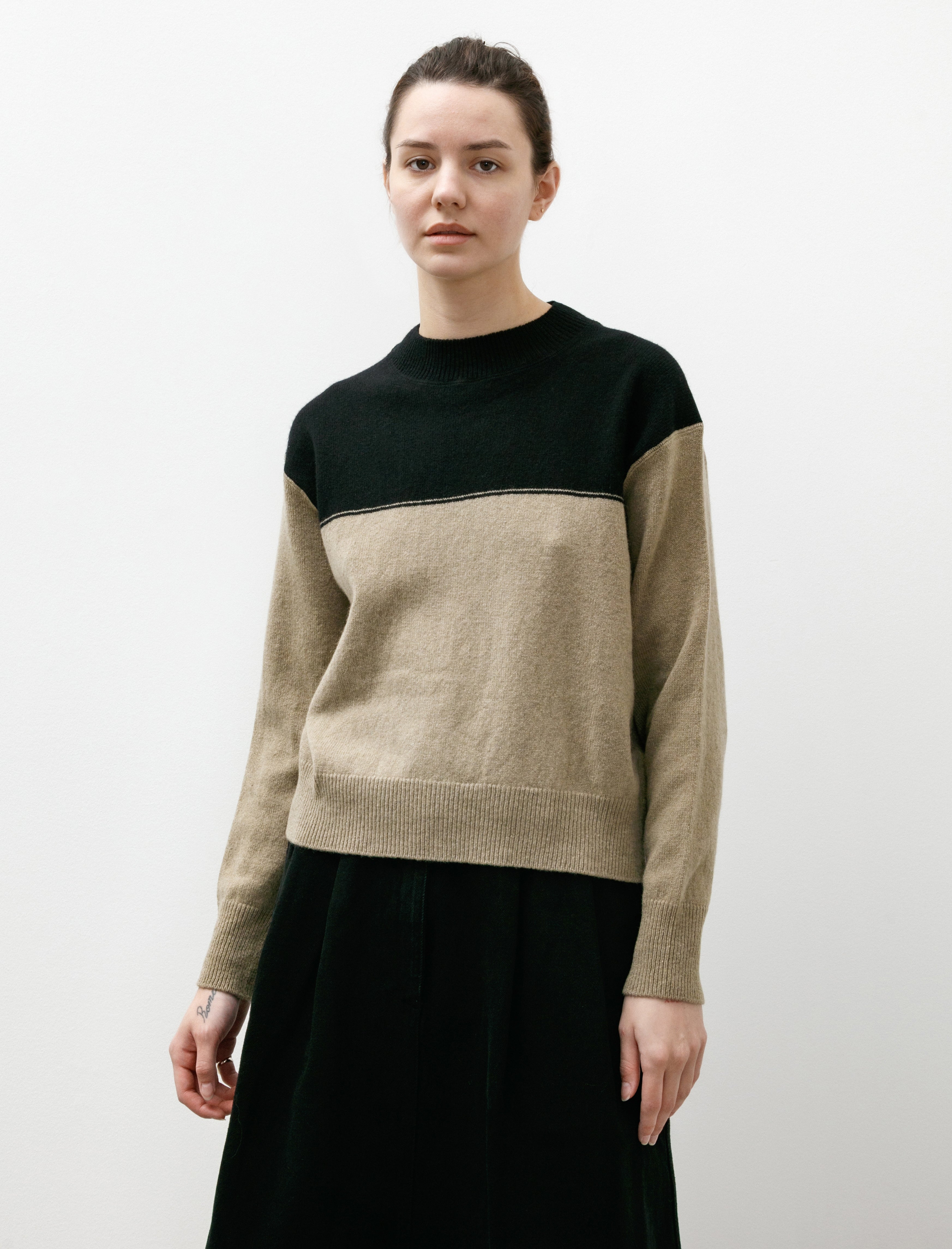 Margaret Howell MHL Colour Block Jumper Lambswool Black/Linen