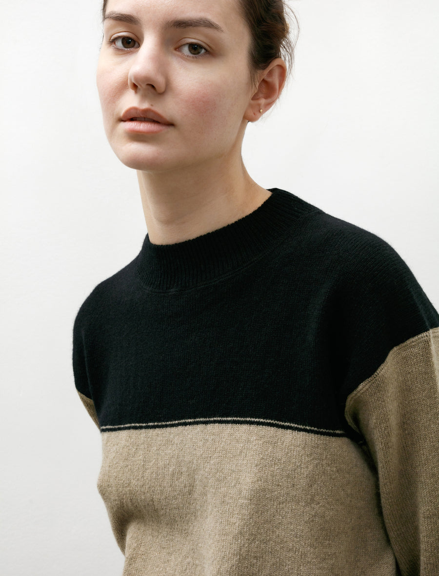 MHL Colour Block Jumper Lambswool Black/Linen - Image 2
