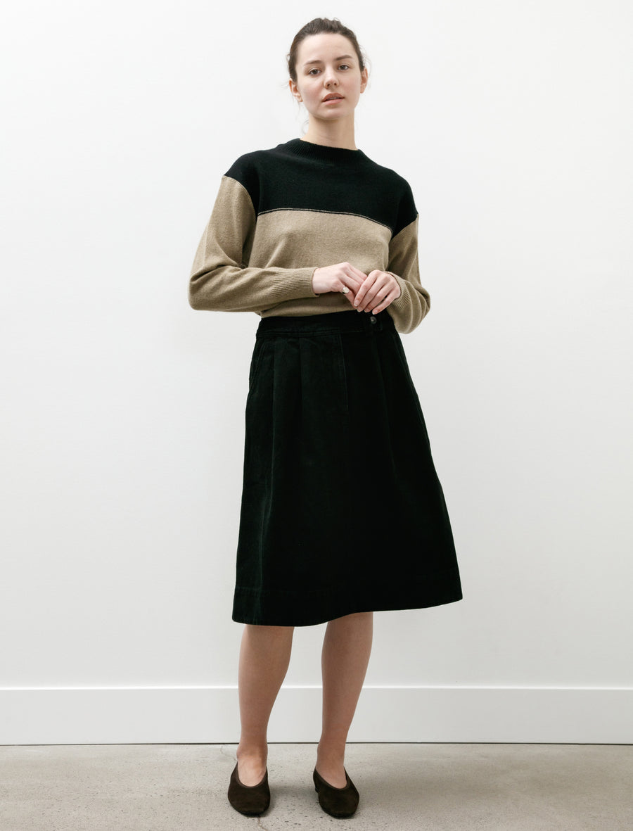 MHL Double Pleat Skirt Cotton Denim Black - Image 1