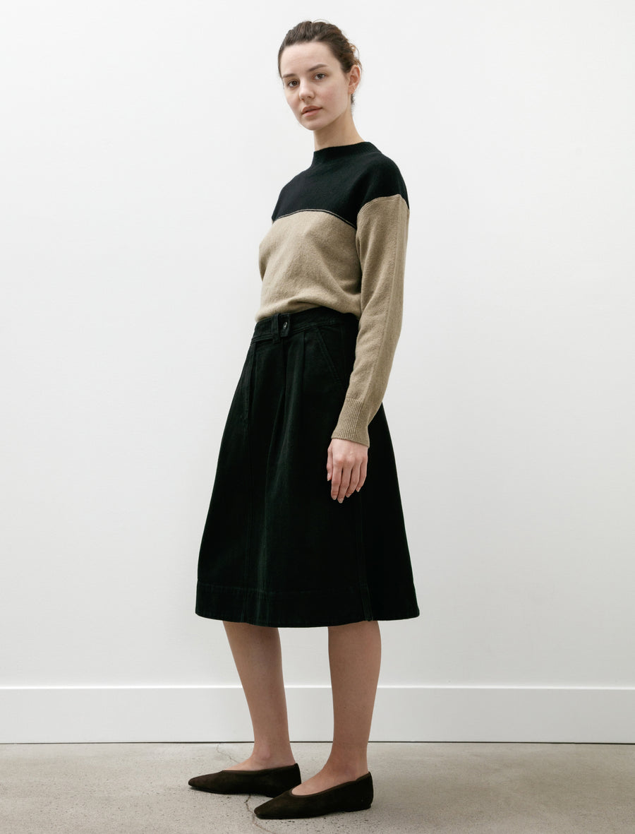 MHL Double Pleat Skirt Cotton Denim Black - Image 3