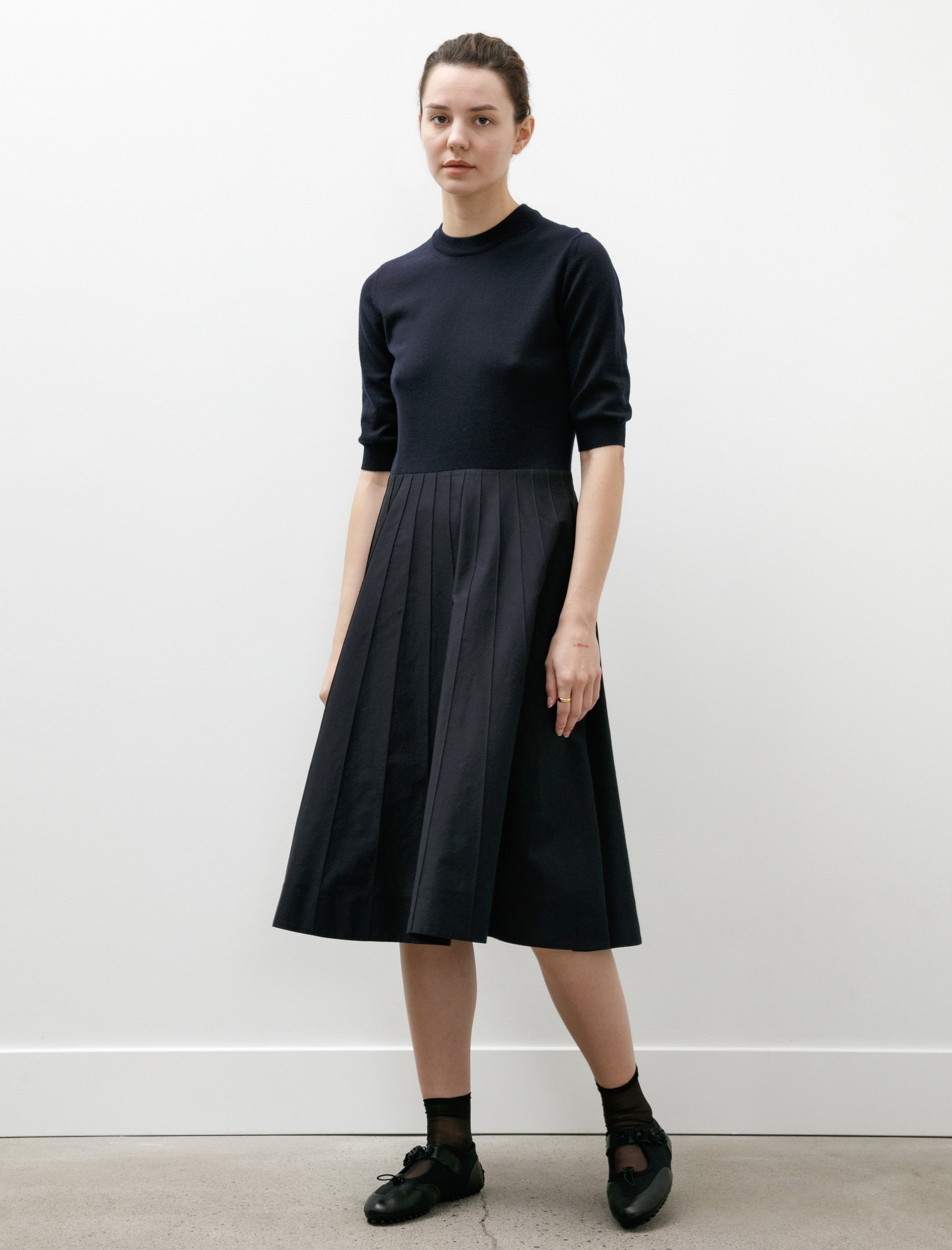 Margaret Howell Knitted Top Dress Light Cotton Silk French Navy