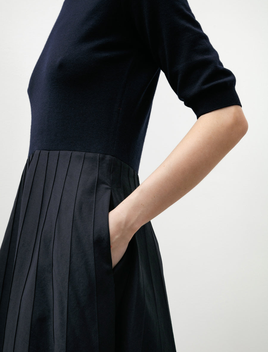 Knitted Top Dress Light Cotton Silk French Navy - Image 4