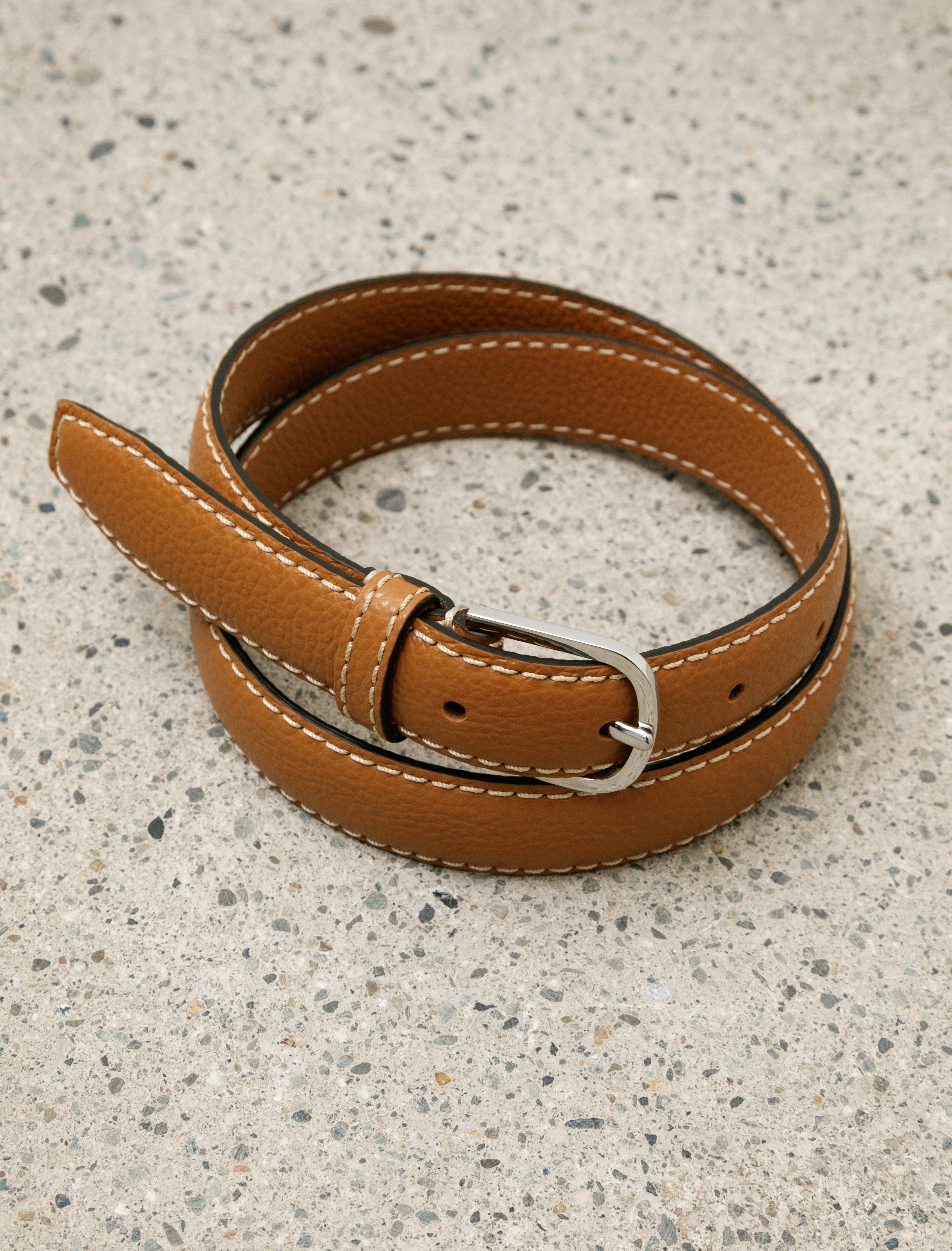 Totême Slim Grained Leather Trouser Belt Tan