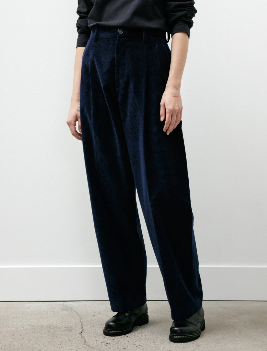Double Pleated Wide Pants Corduroy Indigo - Image 2