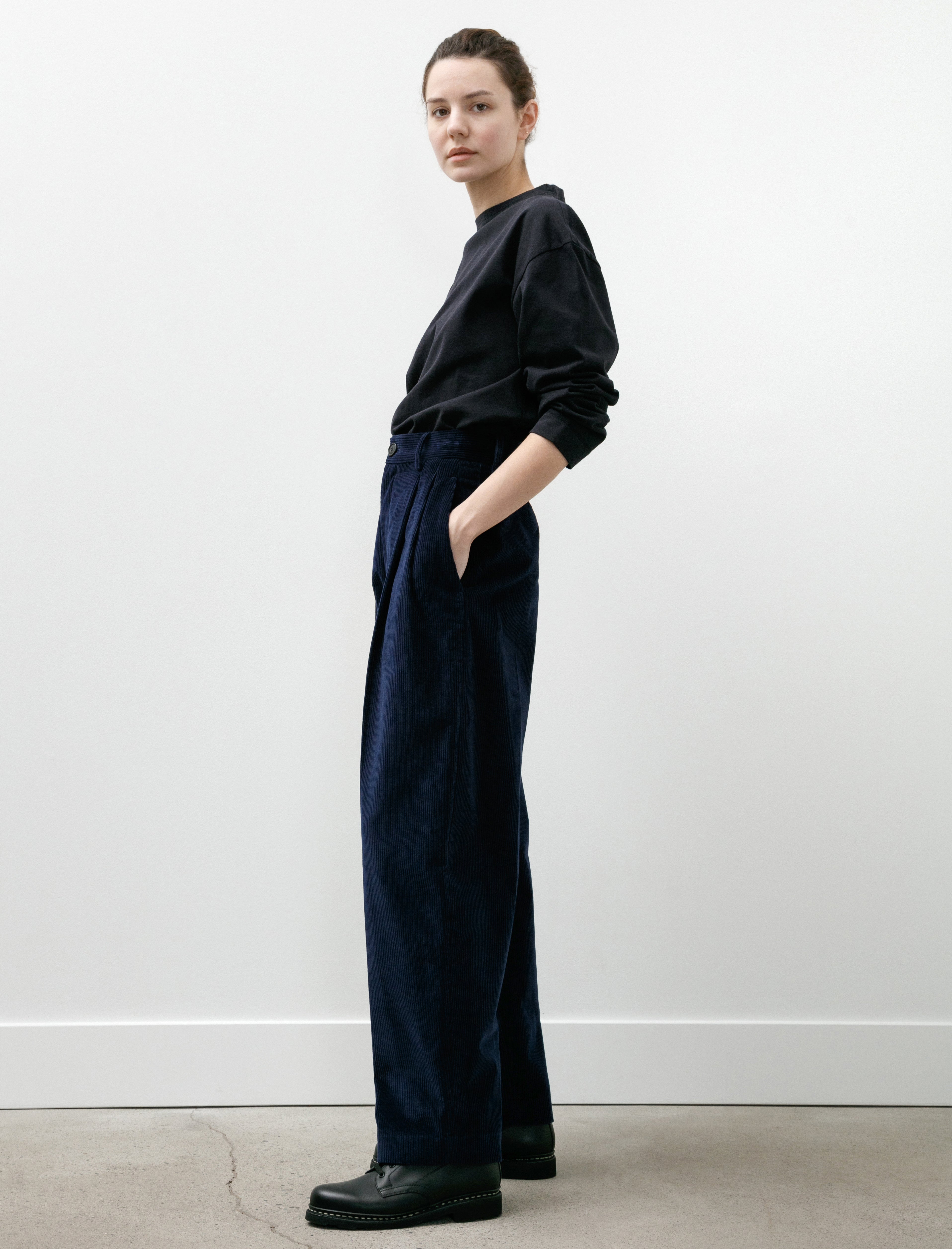 Cristaseya Double Pleated Wide Pants Indigo