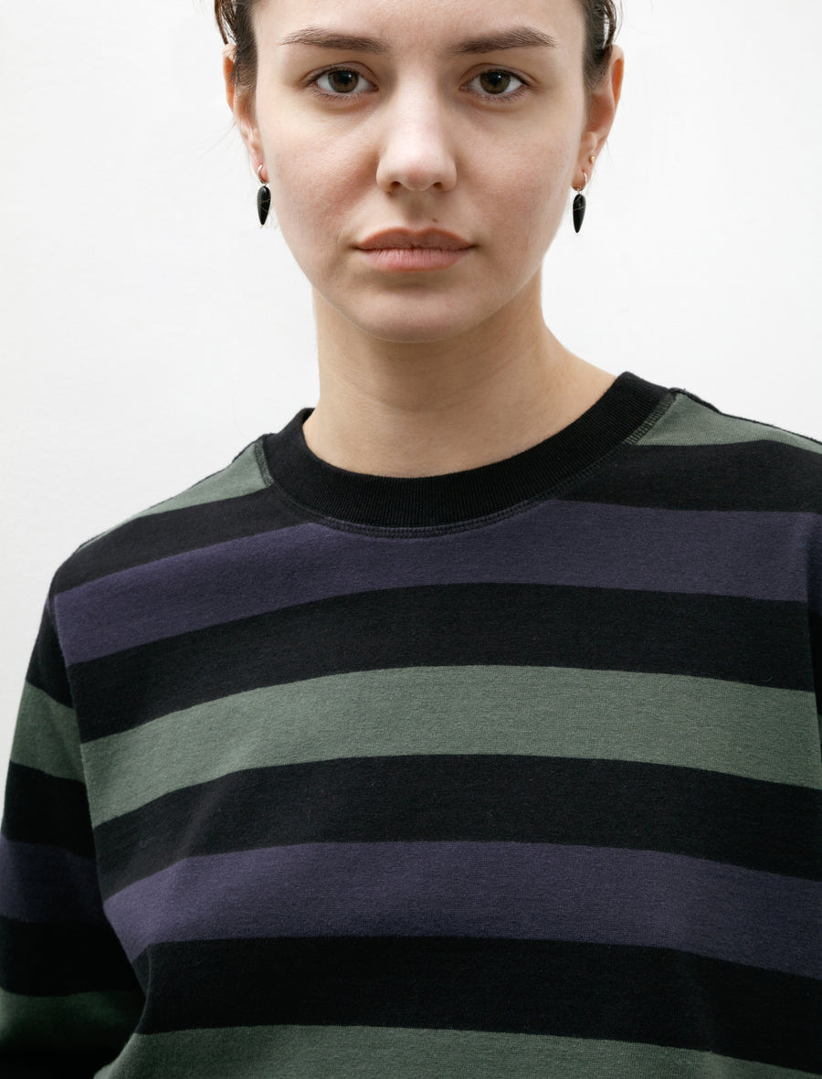 MHL Crewneck Matelot Three Colour Block Stripe Off Black/Indigo/Uniform Green - Image 2