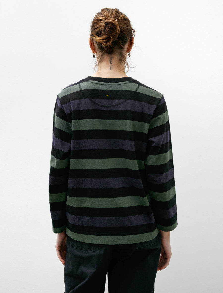 MHL Crewneck Matelot Three Colour Block Stripe Off Black/Indigo/Uniform Green - Image 4