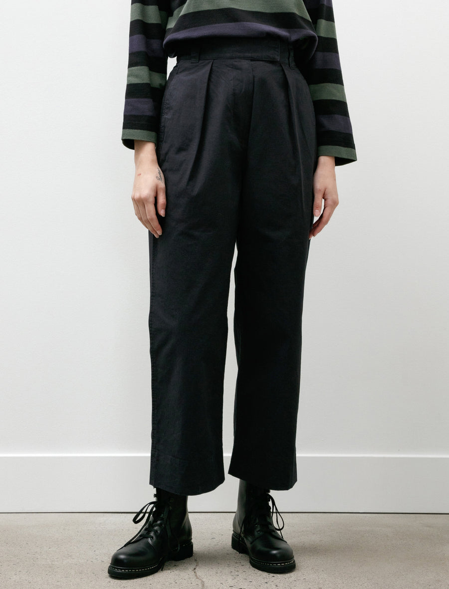 MHL Pleated Crop Trousers Soft Dense Cotton Navy - Image 2