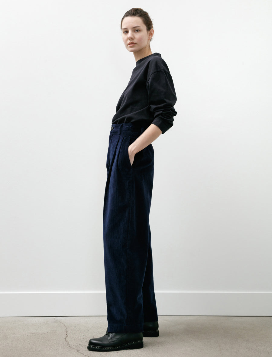 Double Pleated Wide Pants Corduroy Indigo - Image 3