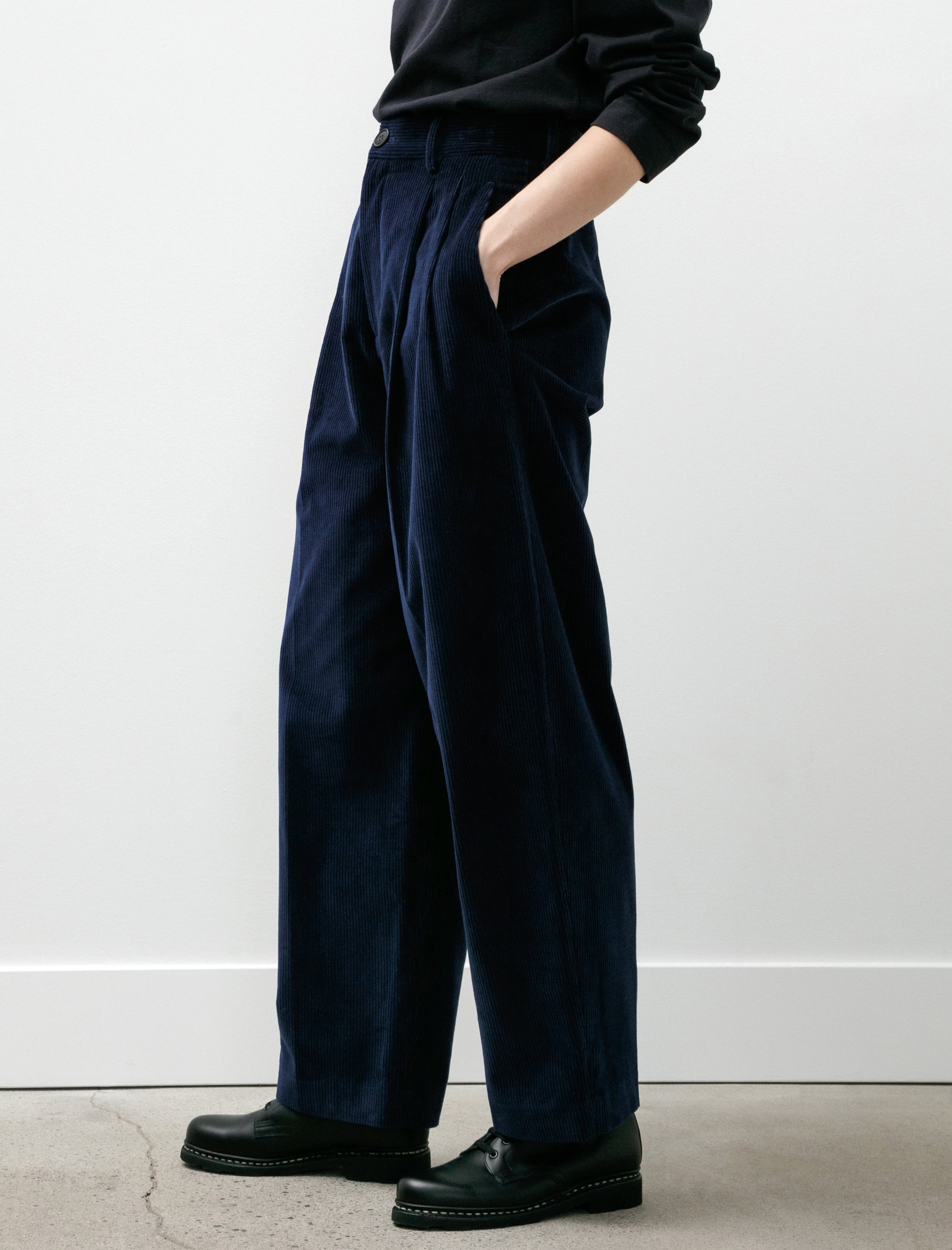 Cristaseya Double Pleated Wide Pants Indigo