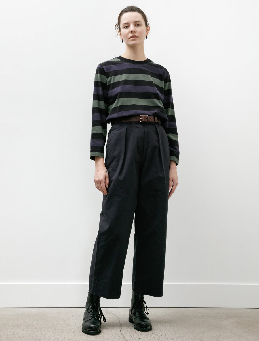 MHL Pleated Crop Trousers Soft Dense Cotton Navy - Image 1