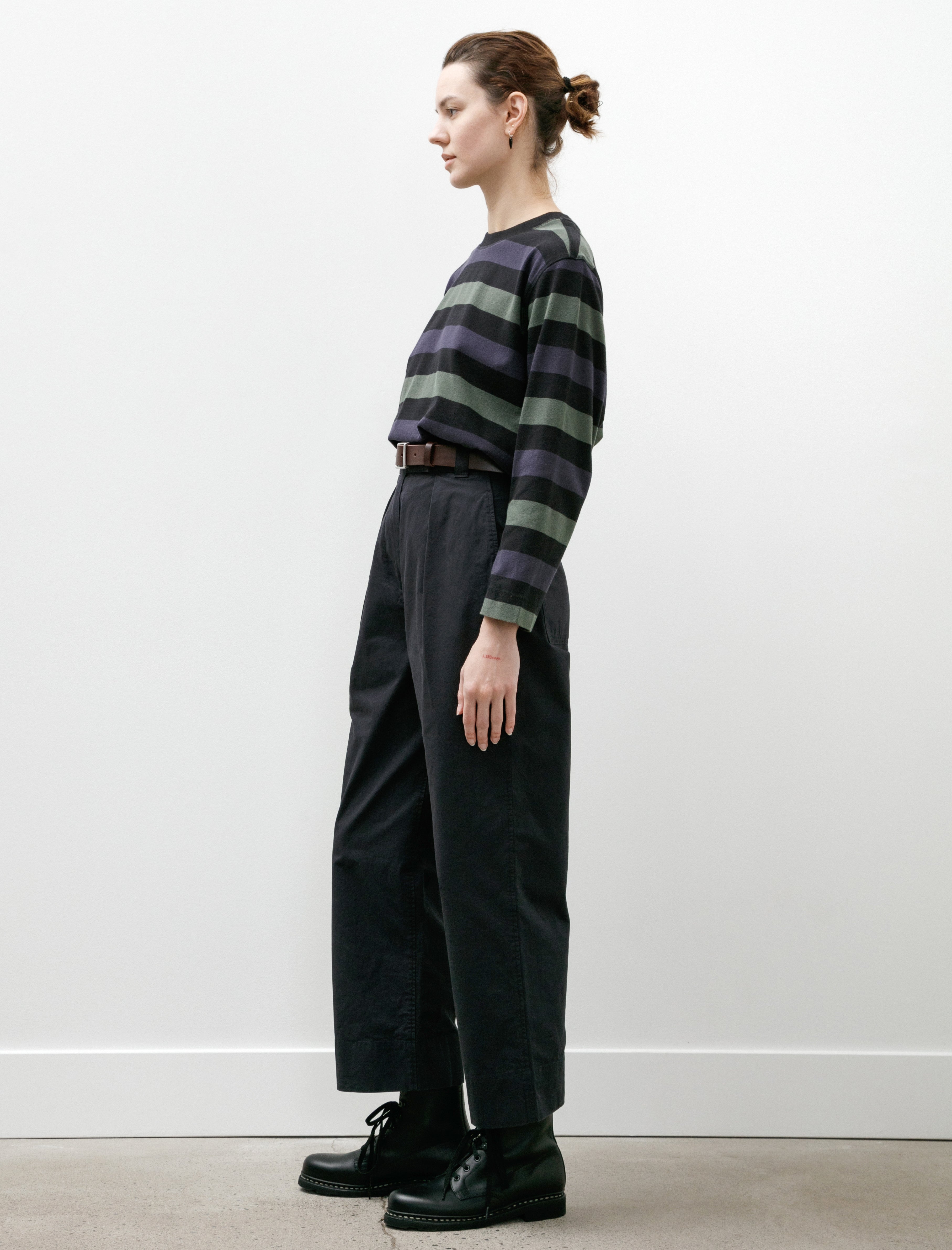 Margaret Howell MHL Pleated Crop Trousers Soft Dense Cotton Navy