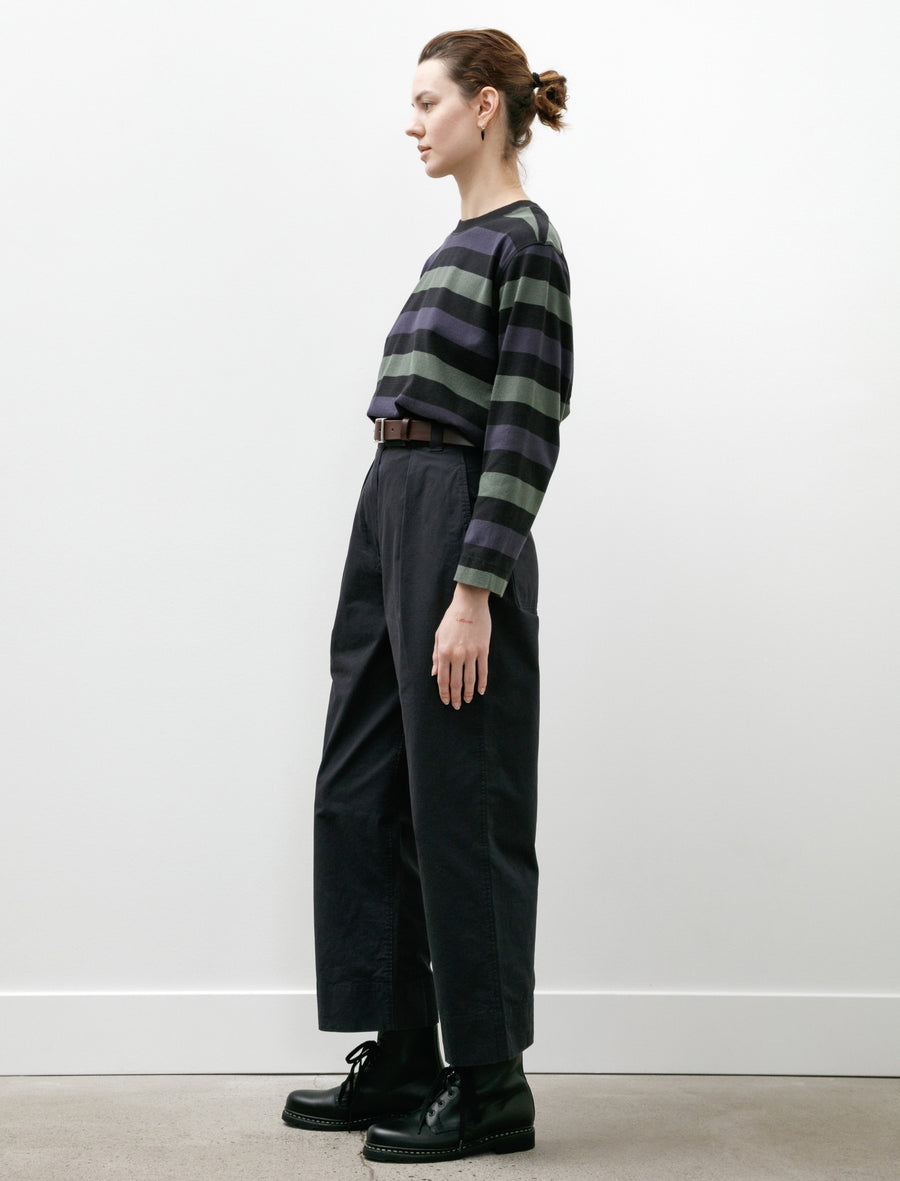 MHL Pleated Crop Trousers Soft Dense Cotton Navy - Image 3