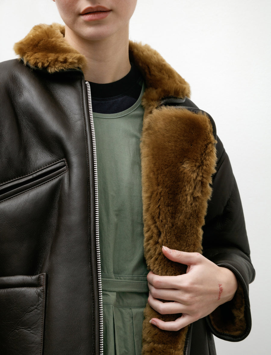 Leather Back Straight Hair Flying Jacket Ginger/Brown - Image 3