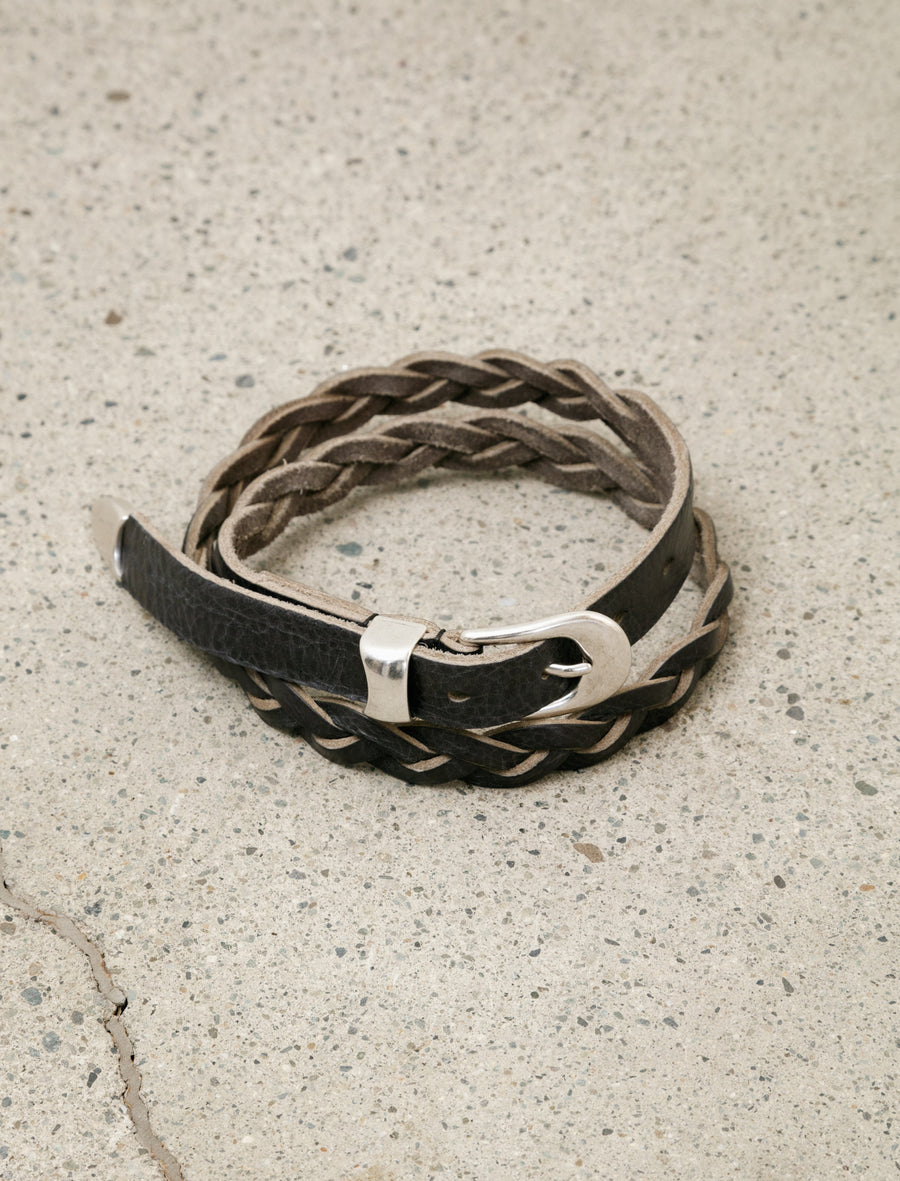 2cm Braided Belt Soft Coal Torn Bovine - Image 1