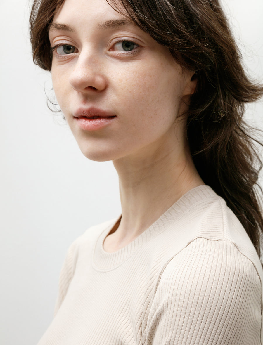 Rib Tight Crew Neck Beige - Image 2