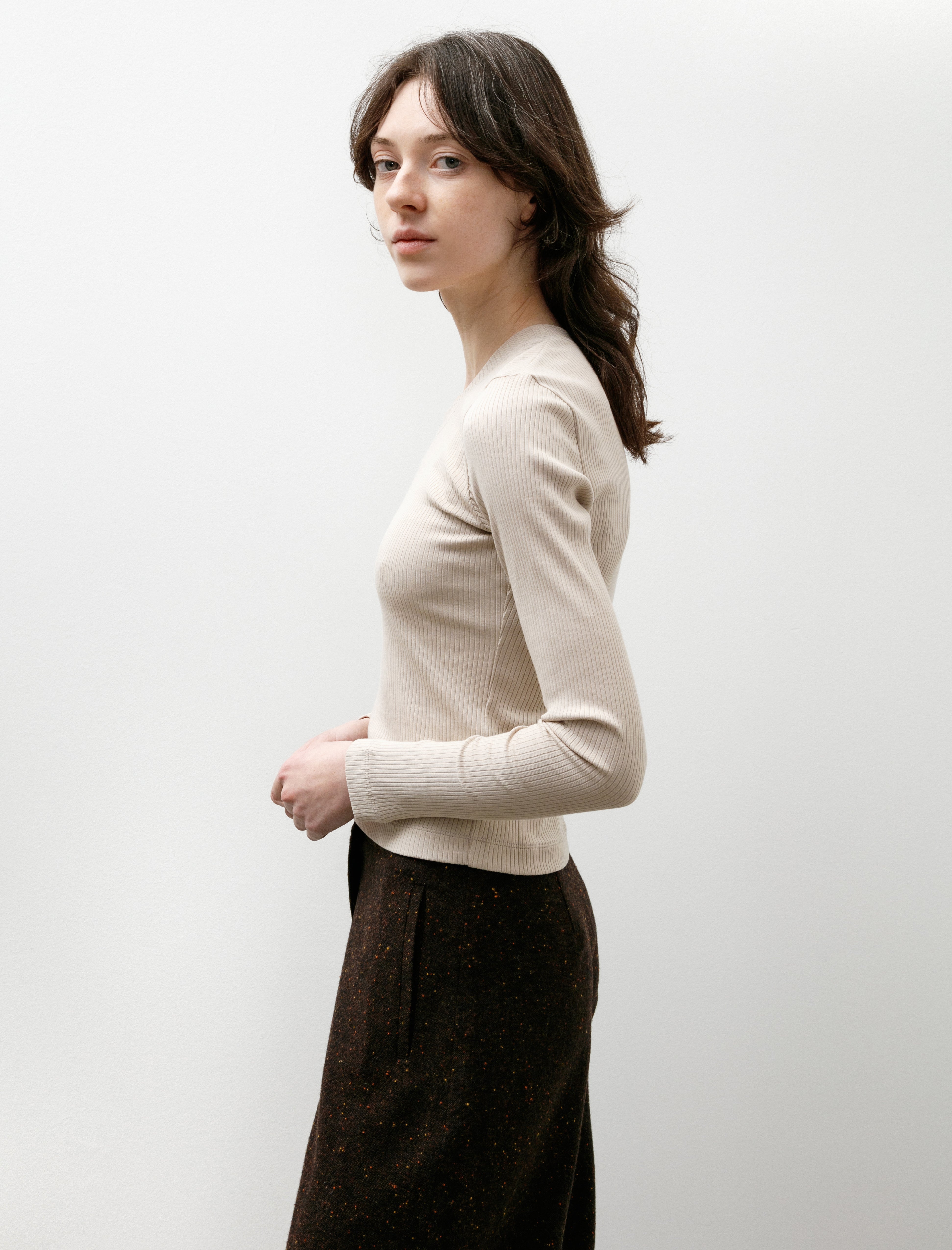 Ernie Palo Rib Tight Crew Neck Beige