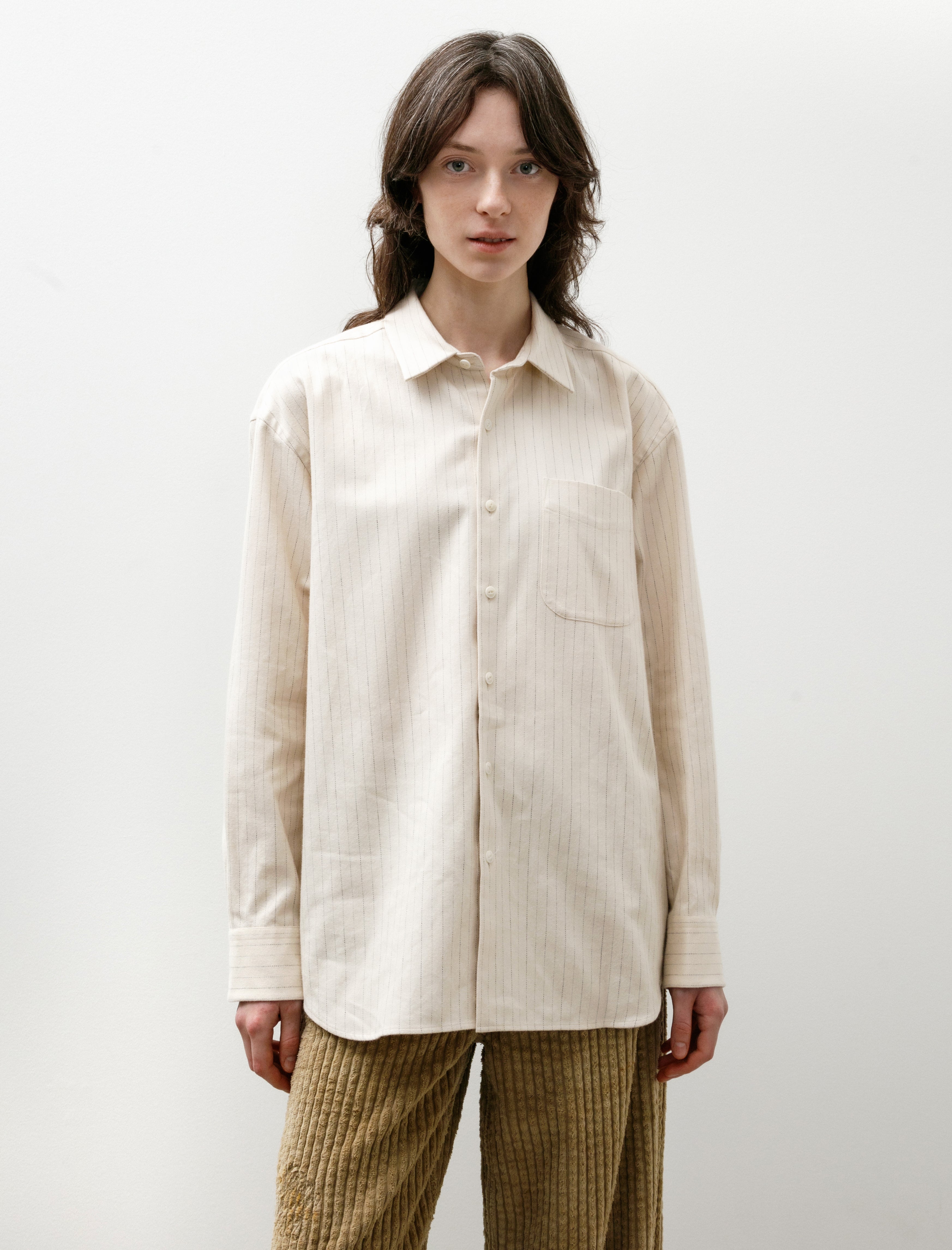 Yoko Sakamoto Regular Collar Shirt Ecru Stripe
