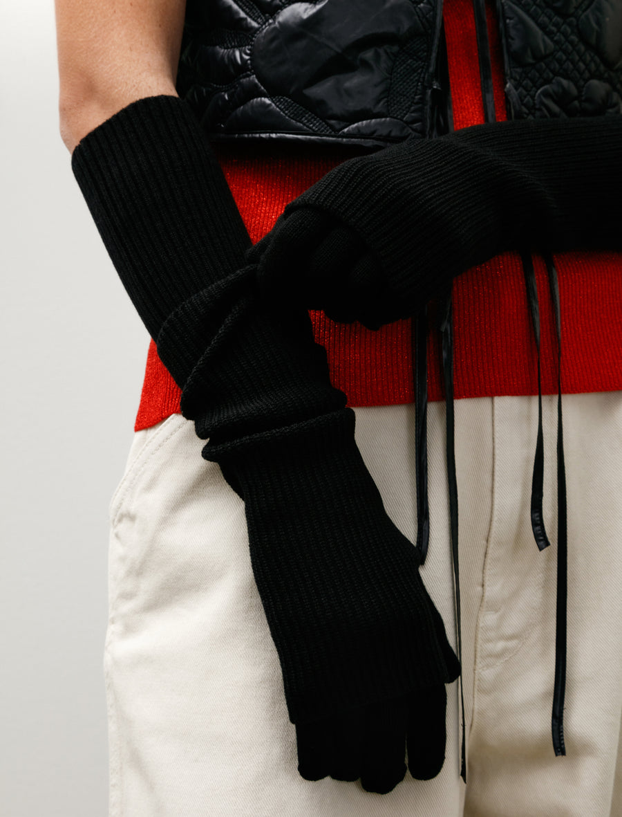 Mercerized Fine Wool Knit Layered Gloves - Image 9