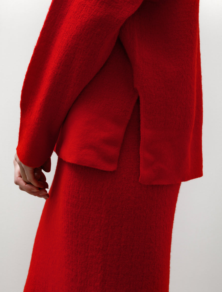 Bouclé Knit Hoodie Red - Image 2