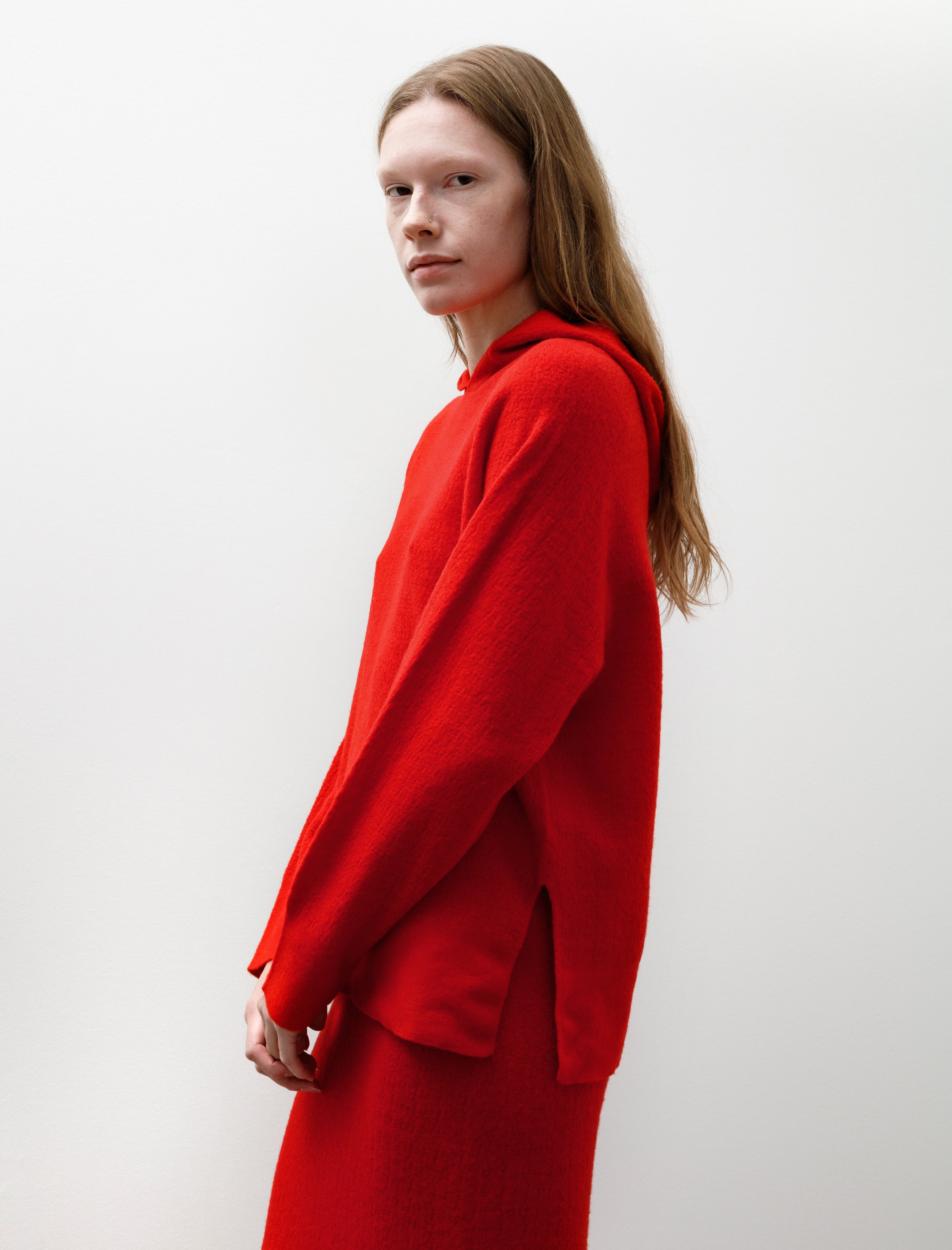 Kanako Sakai Bouclé Knit Hoodie Red