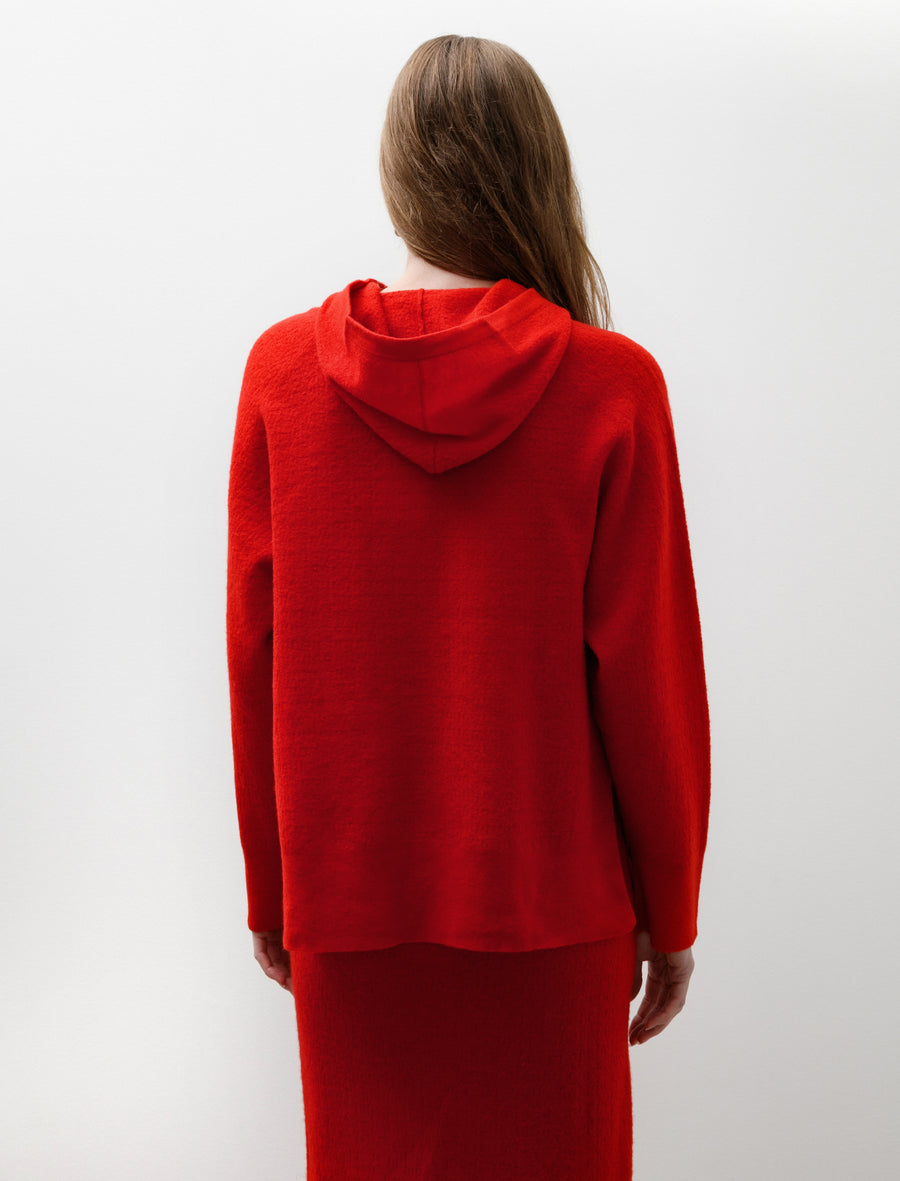 Bouclé Knit Hoodie Red - Image 4