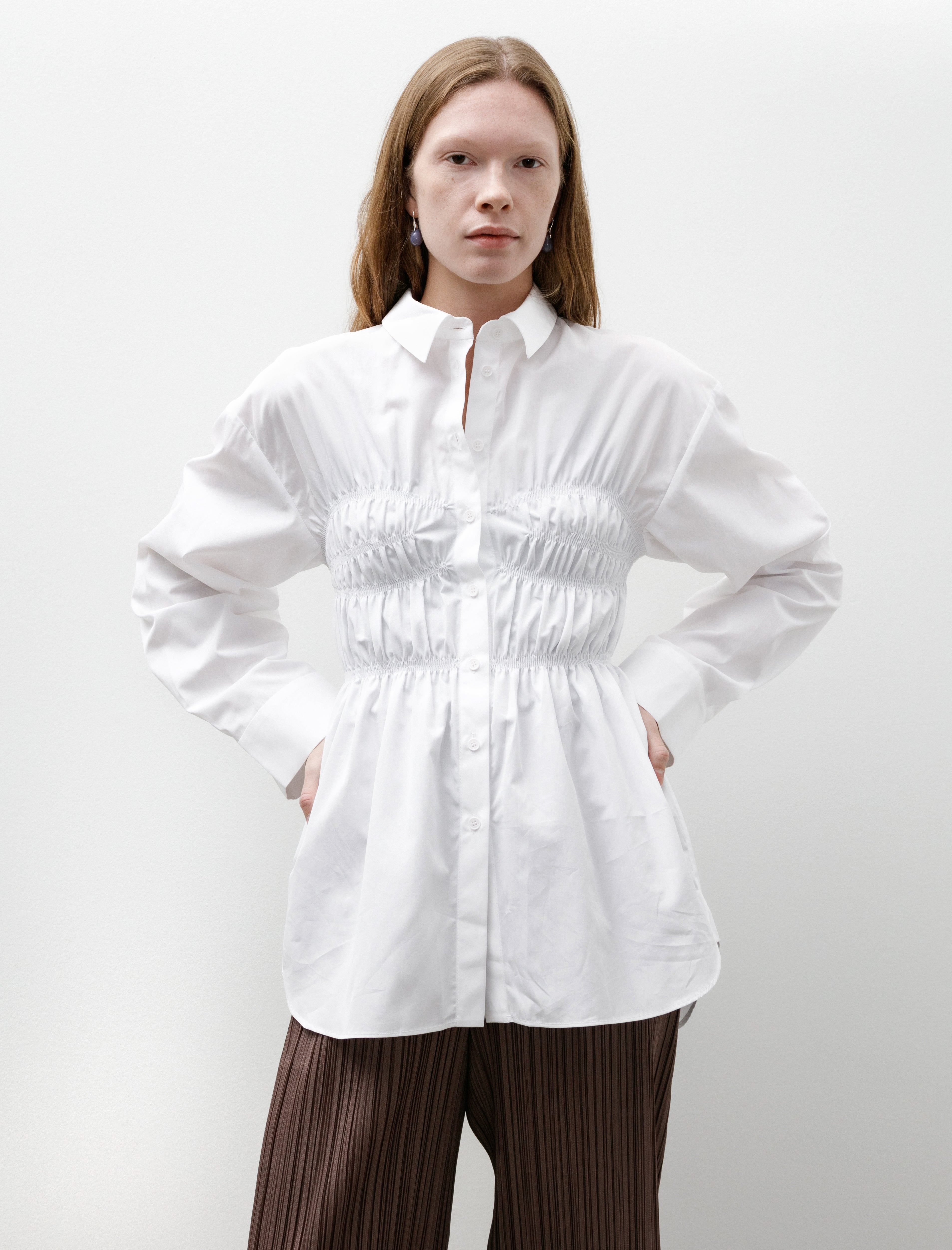 Cecilie Bahnsen Braxton Shirt with Smocked Bodice White