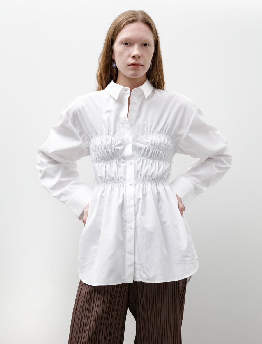 Braxton Shirt with Smocked Bodice White - Image 1