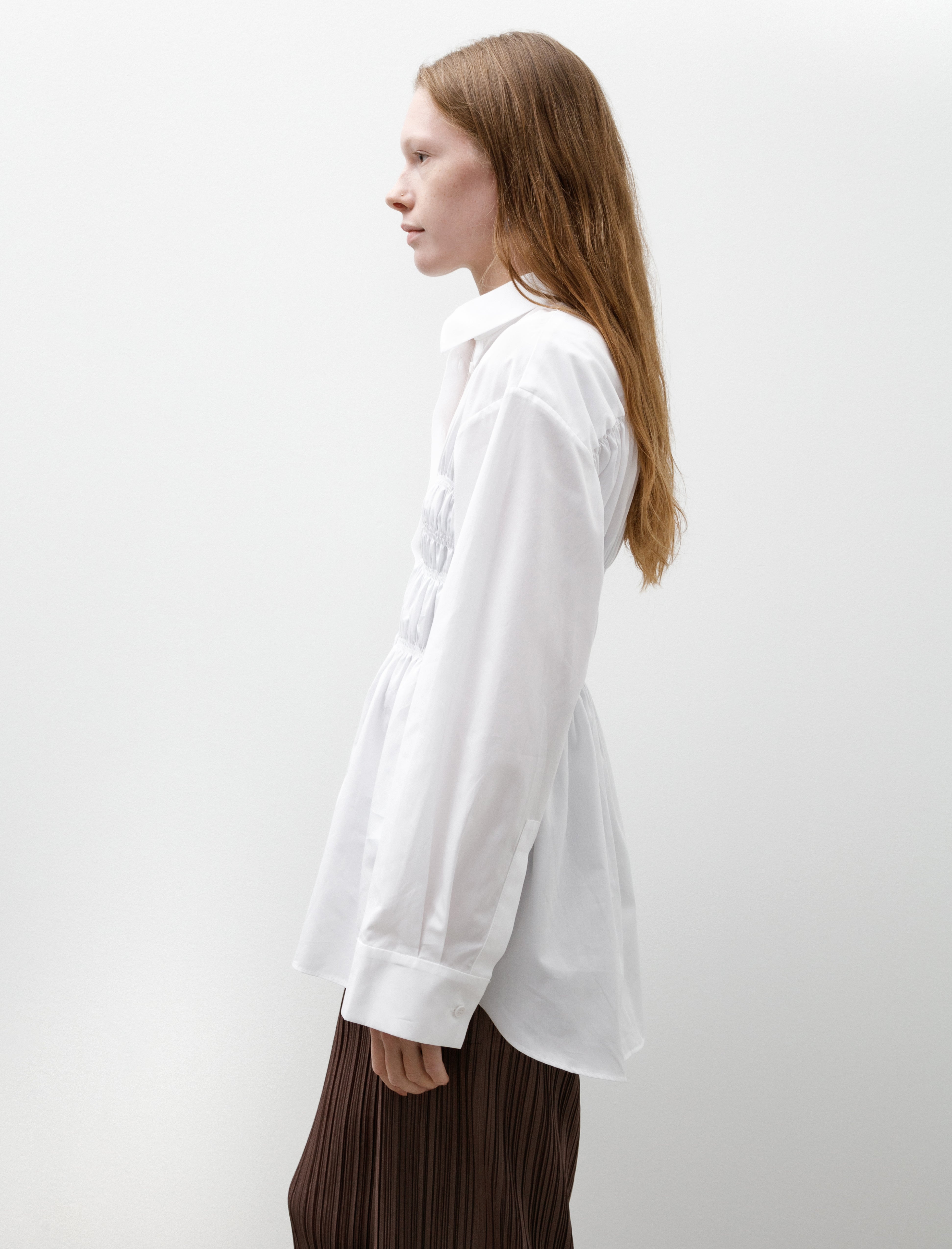 Cecilie Bahnsen Braxton Shirt with Smocked Bodice White