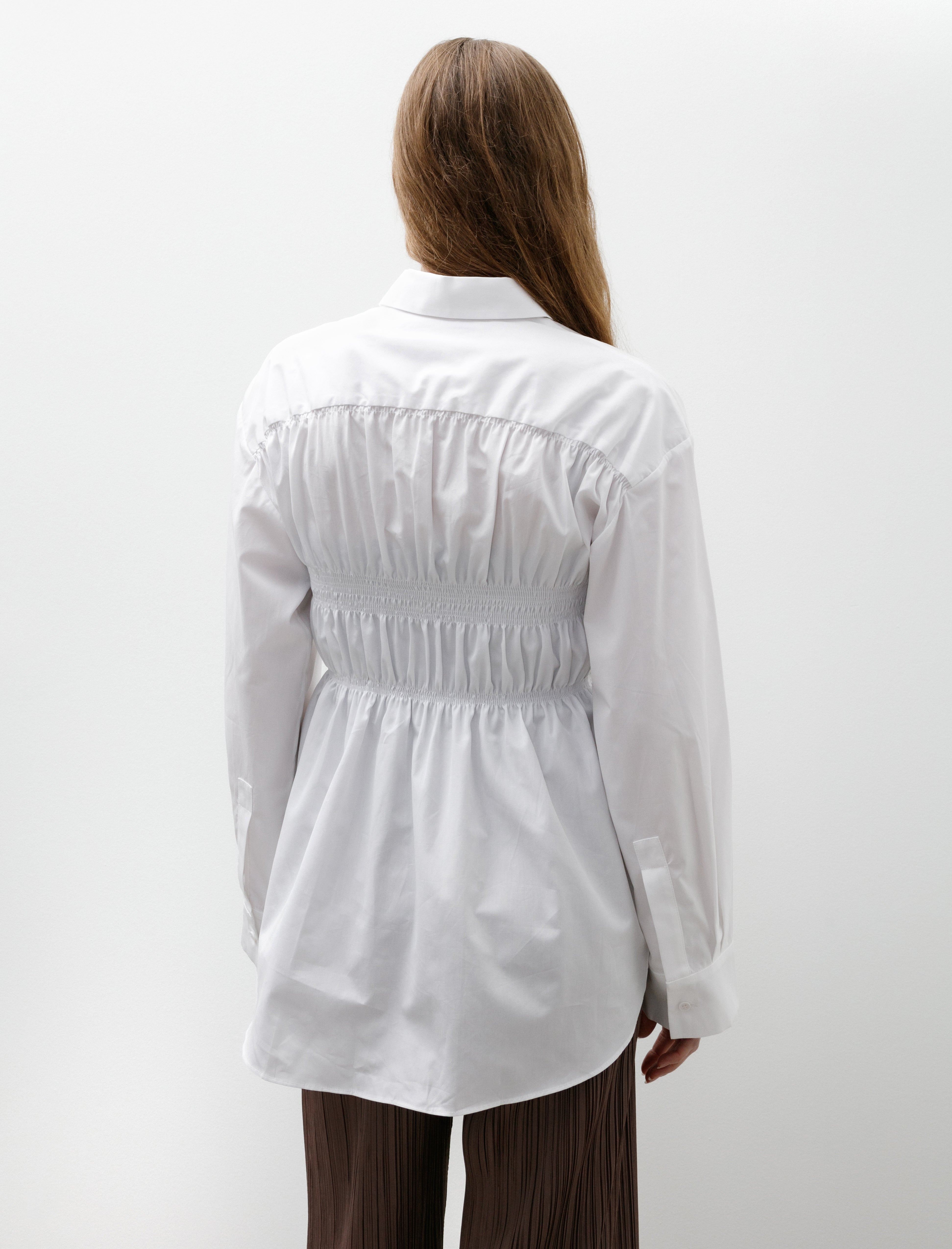 Cecilie Bahnsen Braxton Shirt with Smocked Bodice White