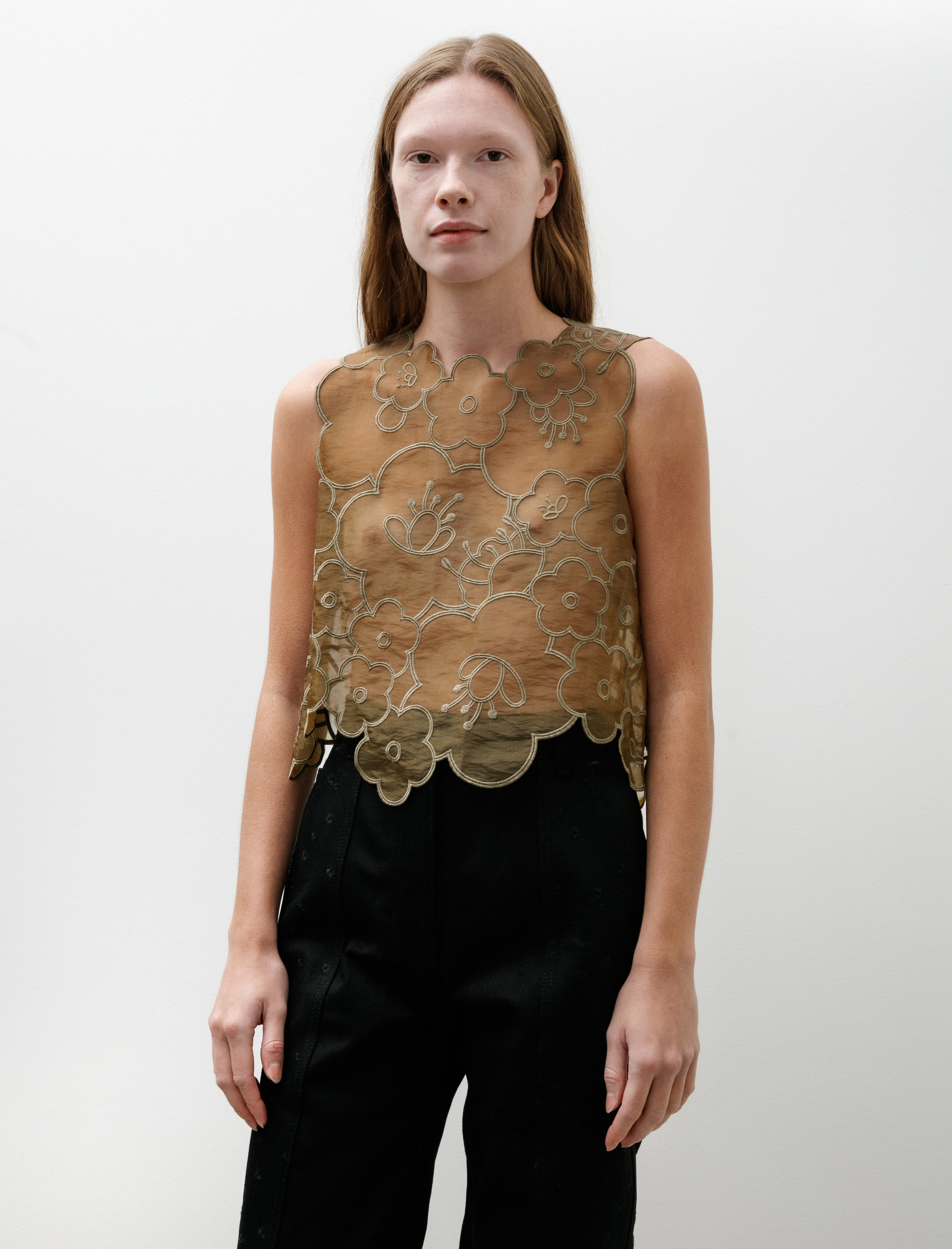 Cecilie Bahnsen Blake Top Embroidred Myrtia Olive