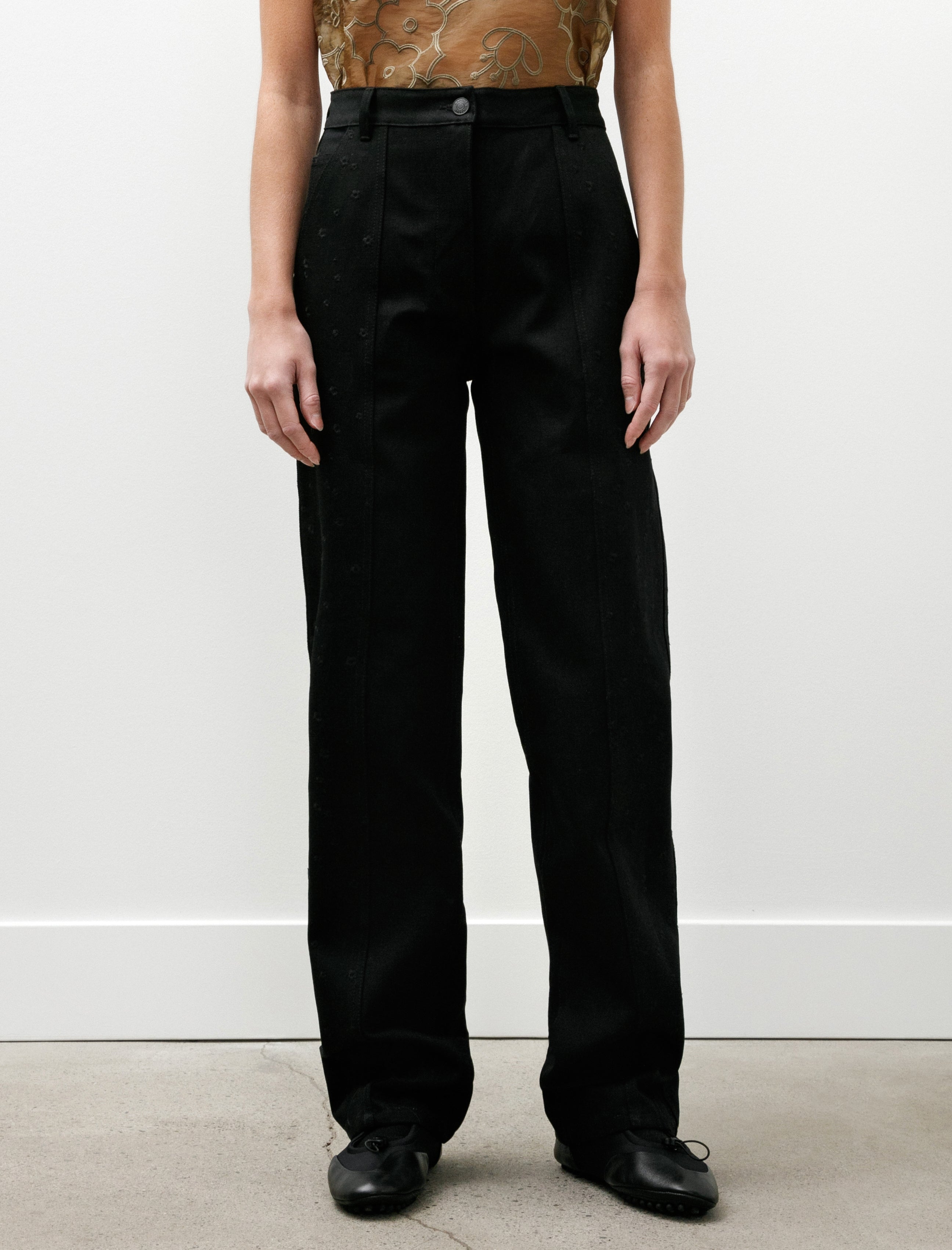 Cecilie Bahnsen Bliss Embroidered Denim Pants Black