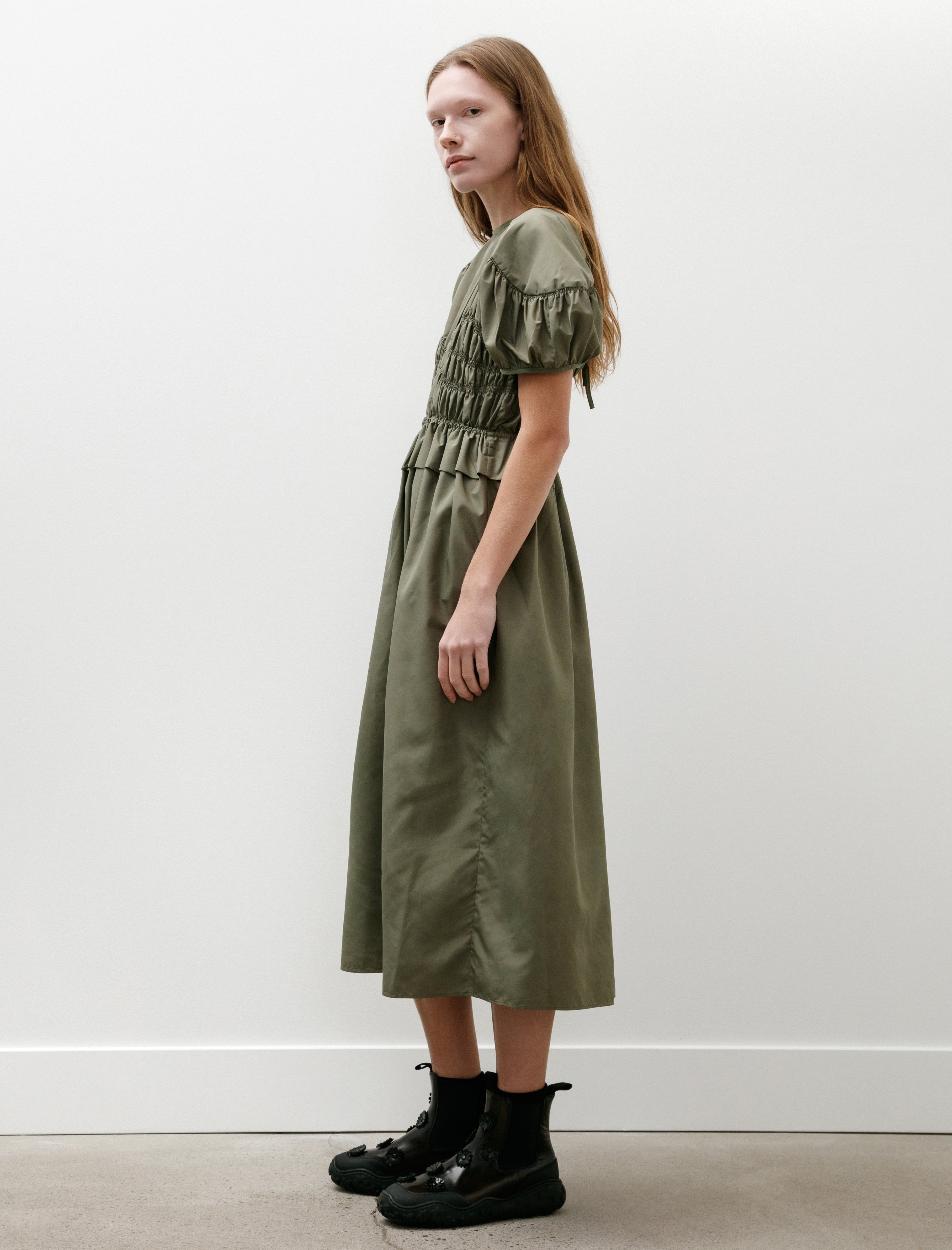 Cecilie Bahnsen Betsy Dress Recycled Faille Olive