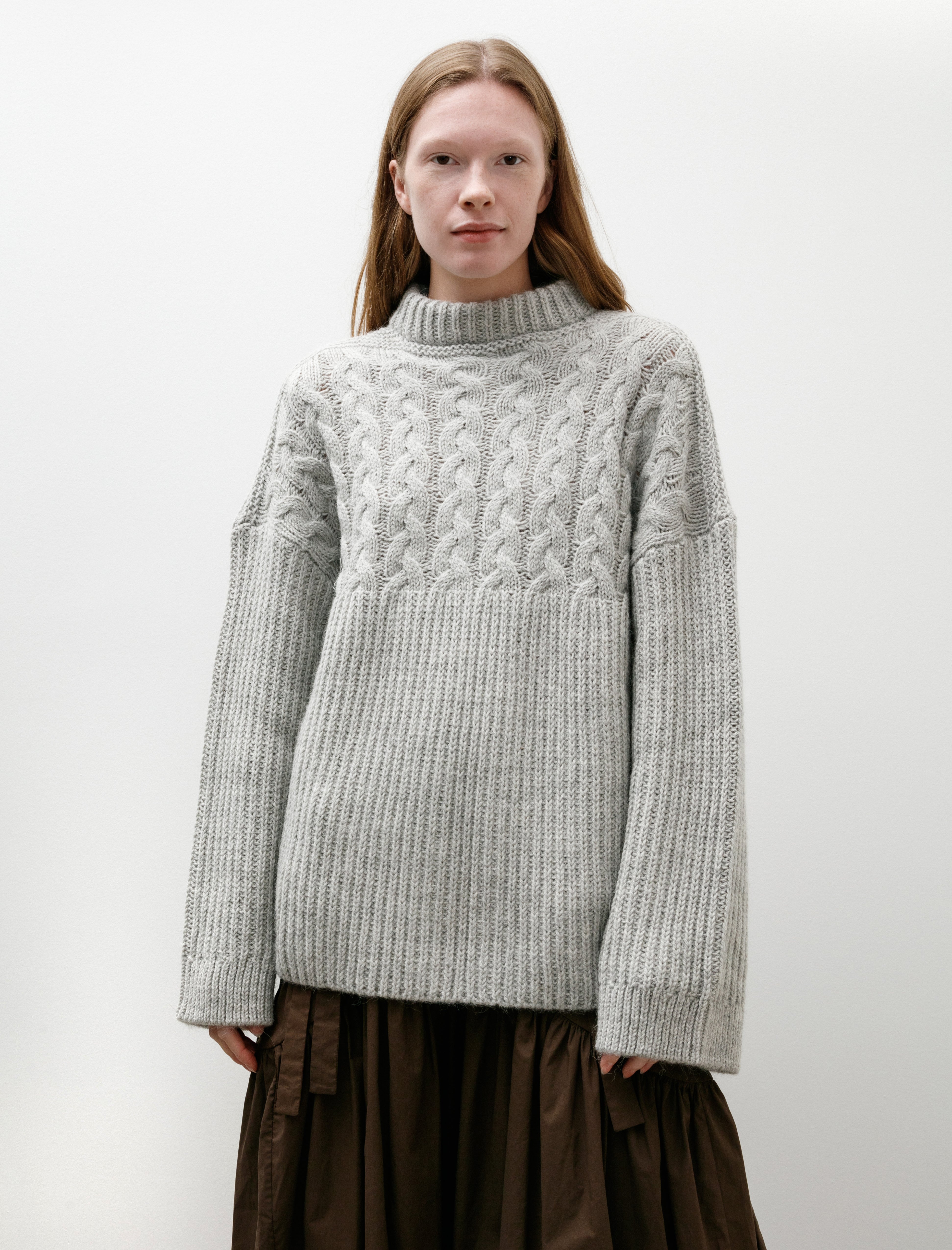 Cecilie Bahnsen Belinda Cable Knit Jumper Grey