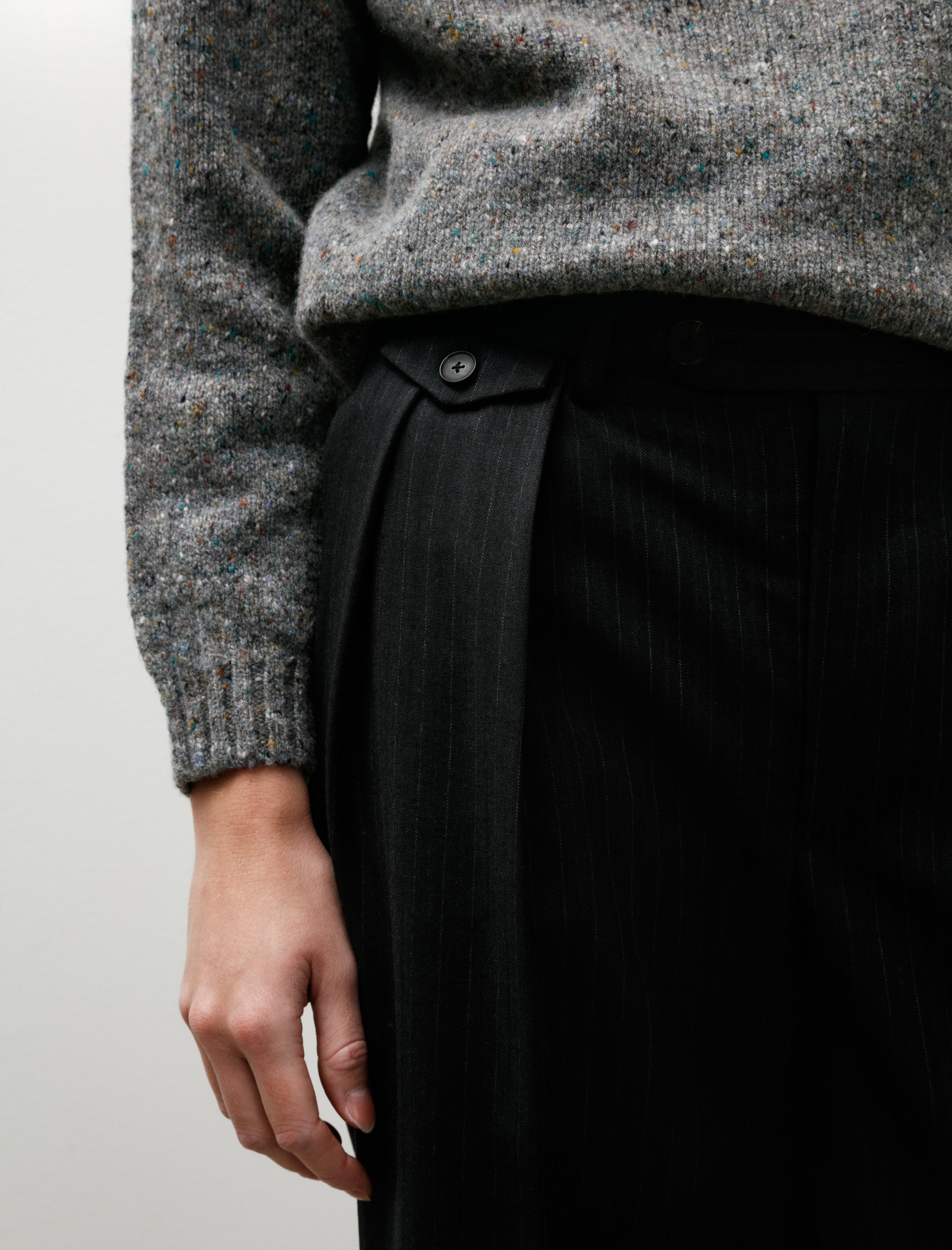 Auralee Bluefaced Wool Two-Tuck Slacks Charcoal Navy Stripe