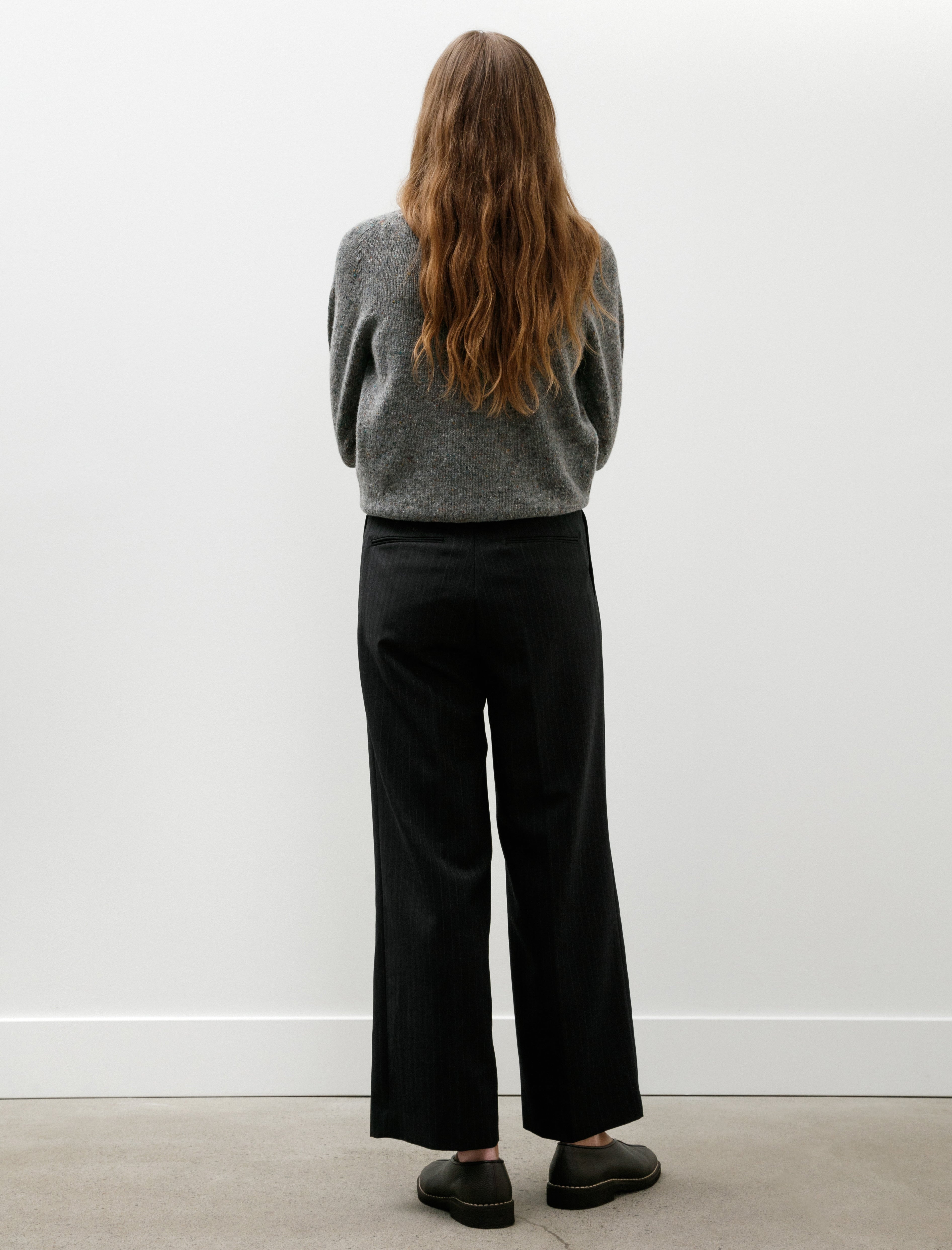 Auralee Bluefaced Wool Two-Tuck Slacks Charcoal Navy Stripe